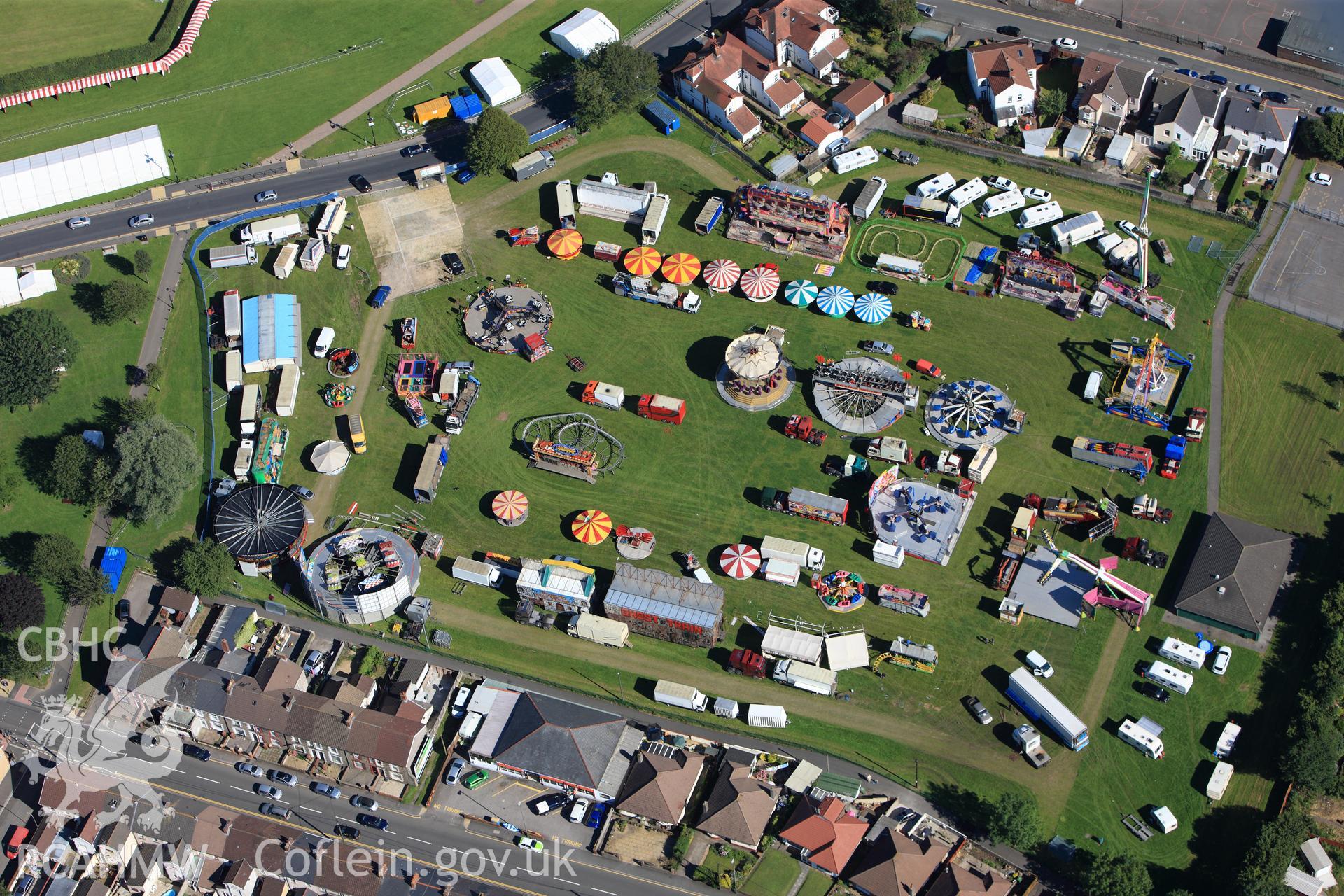 RCAHMW colour oblique photograph of Carnival Field, Caerphilly. Taken by Toby Driver on 24/07/2012.