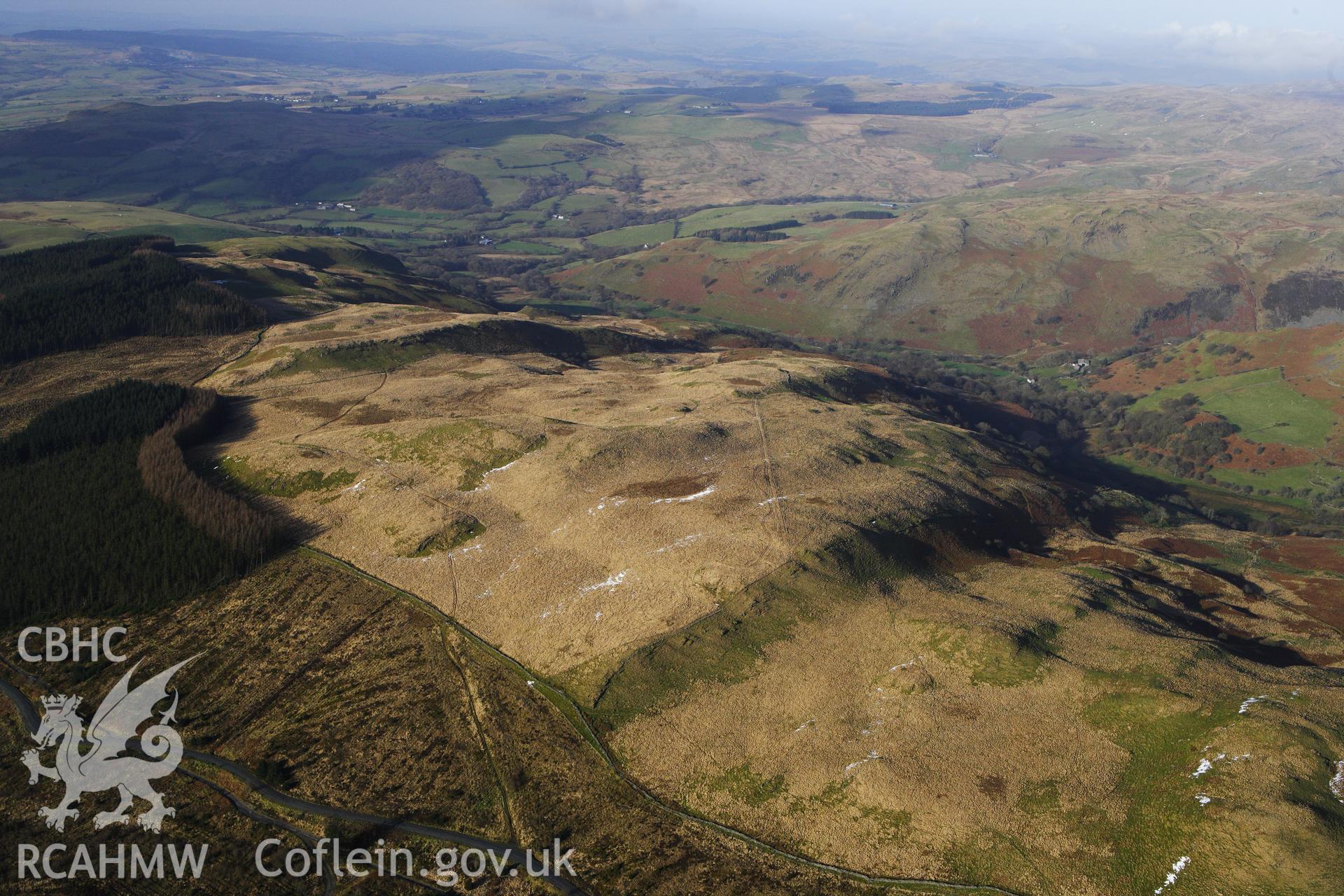 RCAHMW colour oblique photograph of Hafod Eidos Rural Settlement, long view. Taken by Toby Driver on 07/02/2012.