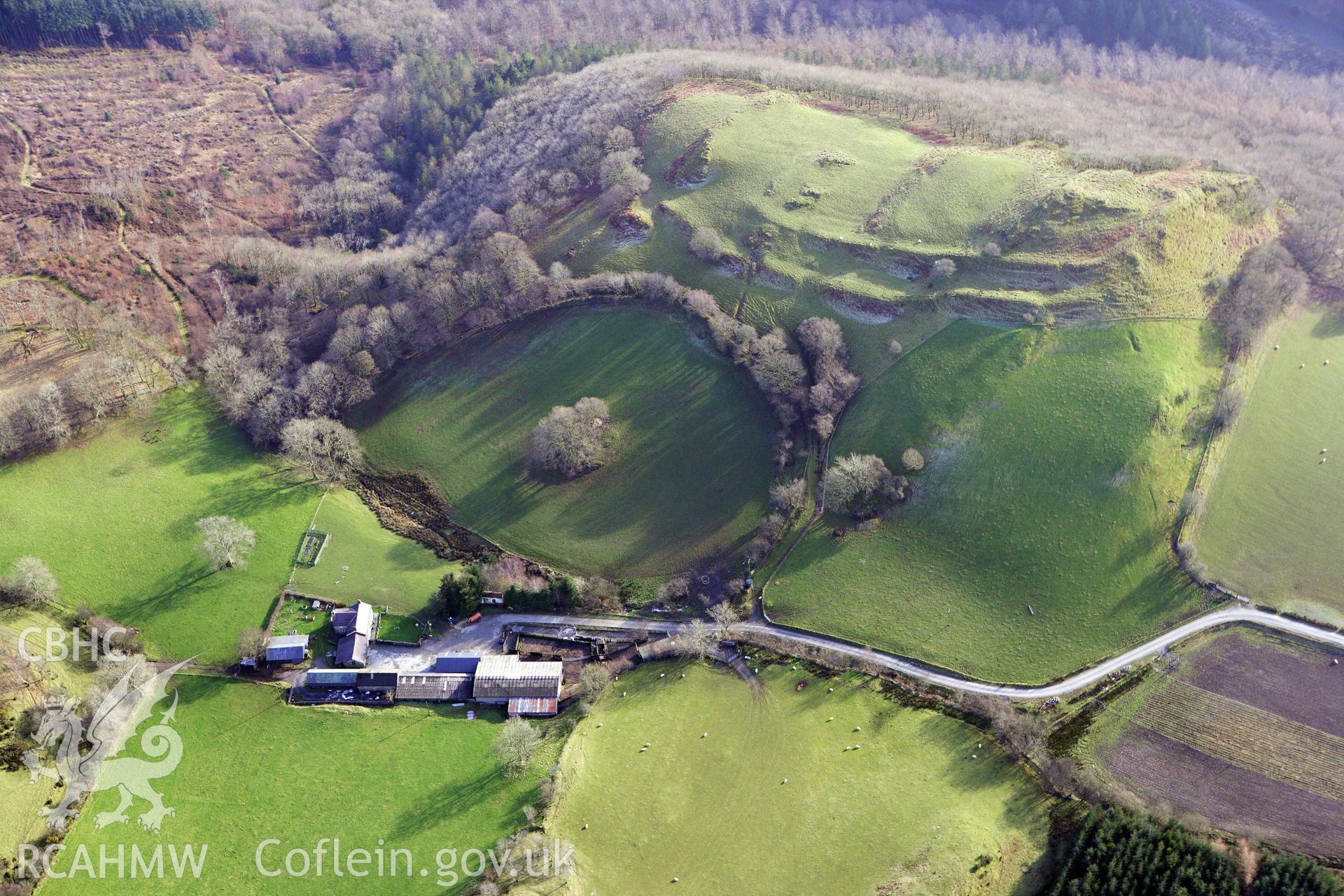 RCAHMW colour oblique photograph of Castell Grogwynion. Taken by Toby Driver on 07/02/2012.