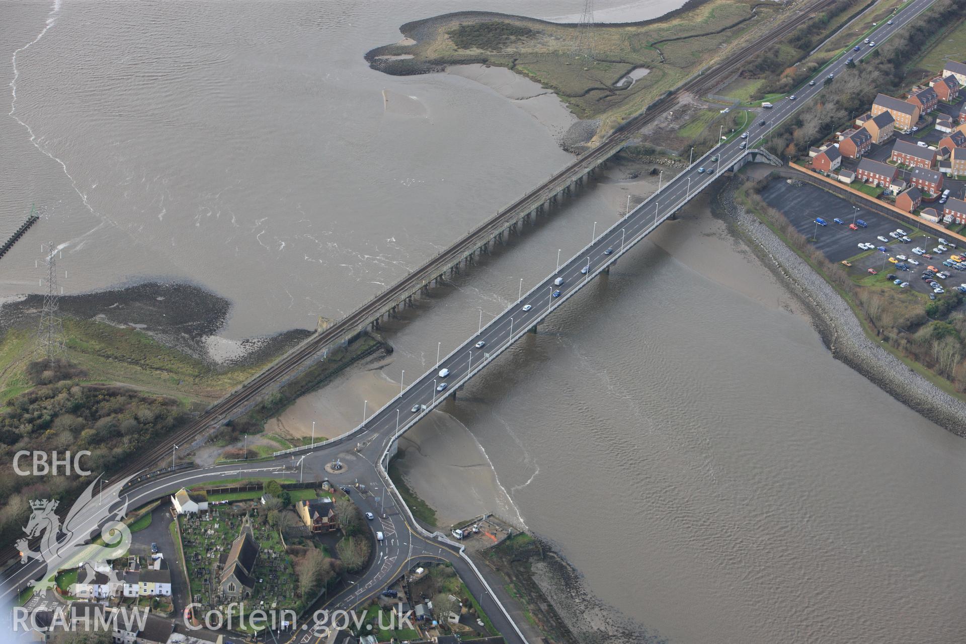 RCAHMW colour oblique photograph of Loughor Railway Viaduct. Taken by Toby Driver on 27/01/2012.