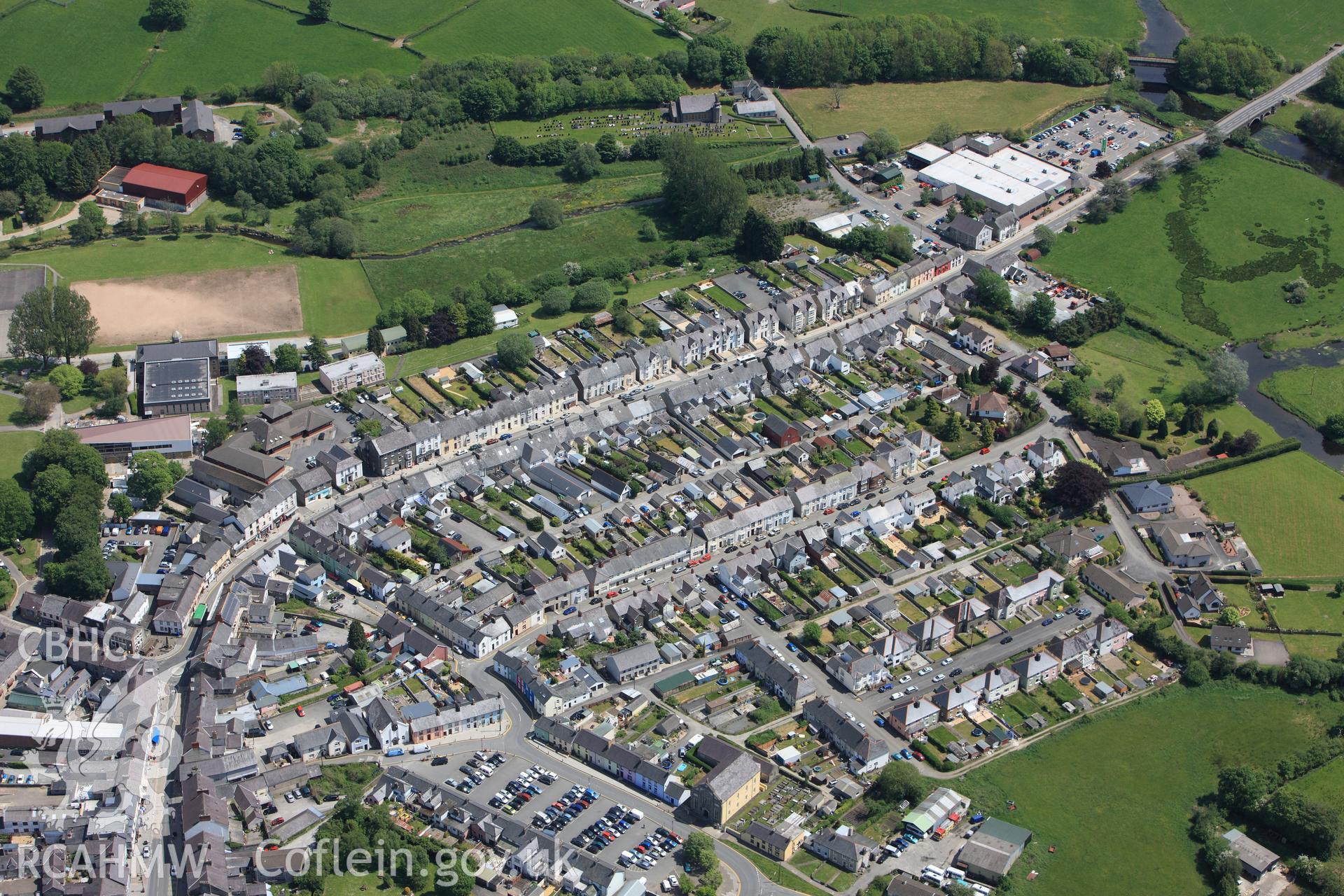 RCAHMW colour oblique photograph of Lampeter Town. Taken by Toby Driver on 28/05/2012.