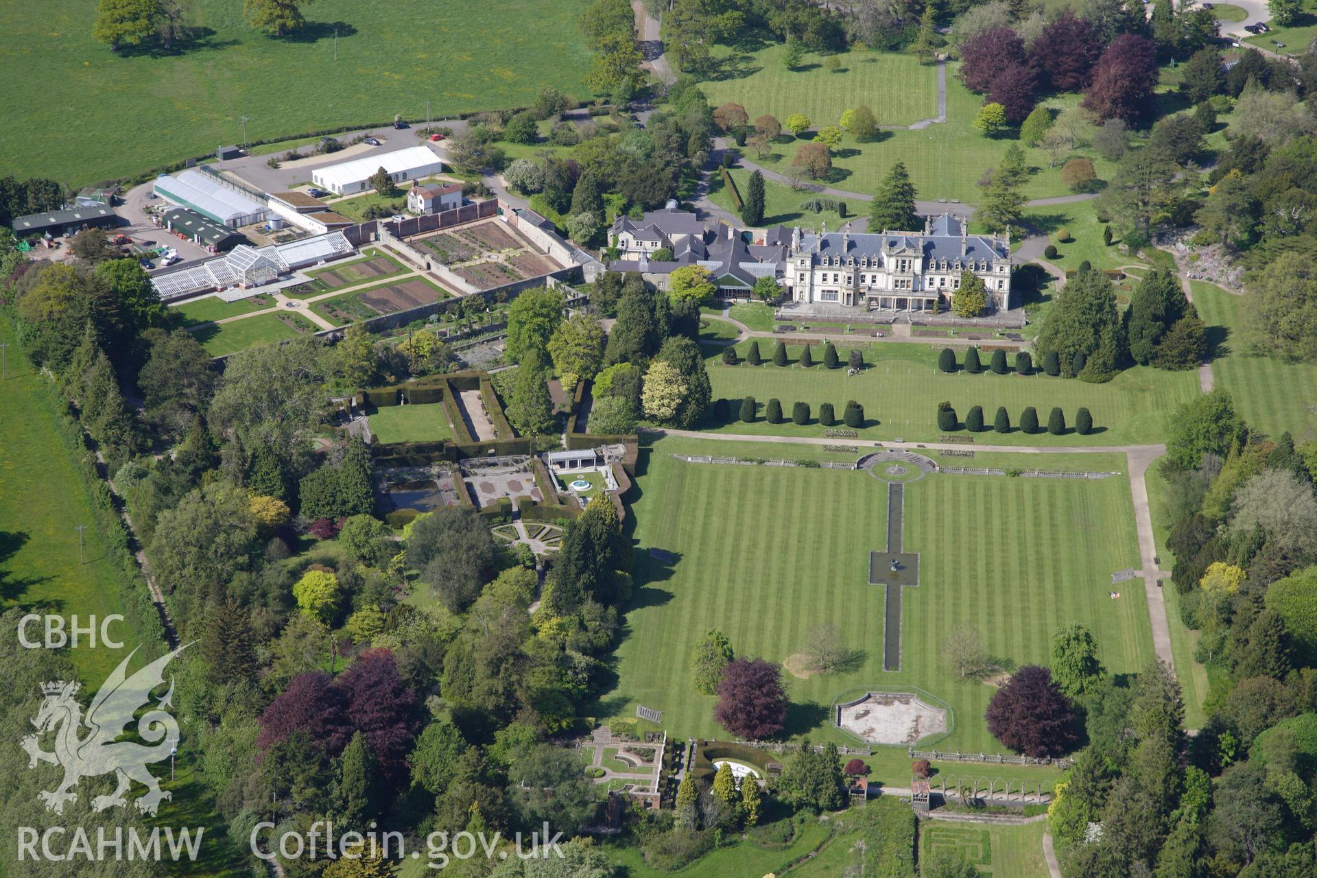 RCAHMW colour oblique photograph of Dyffryn Gardens, looking north-north-west towards Dyffryn House. Taken by Toby Driver on 22/05/2012.