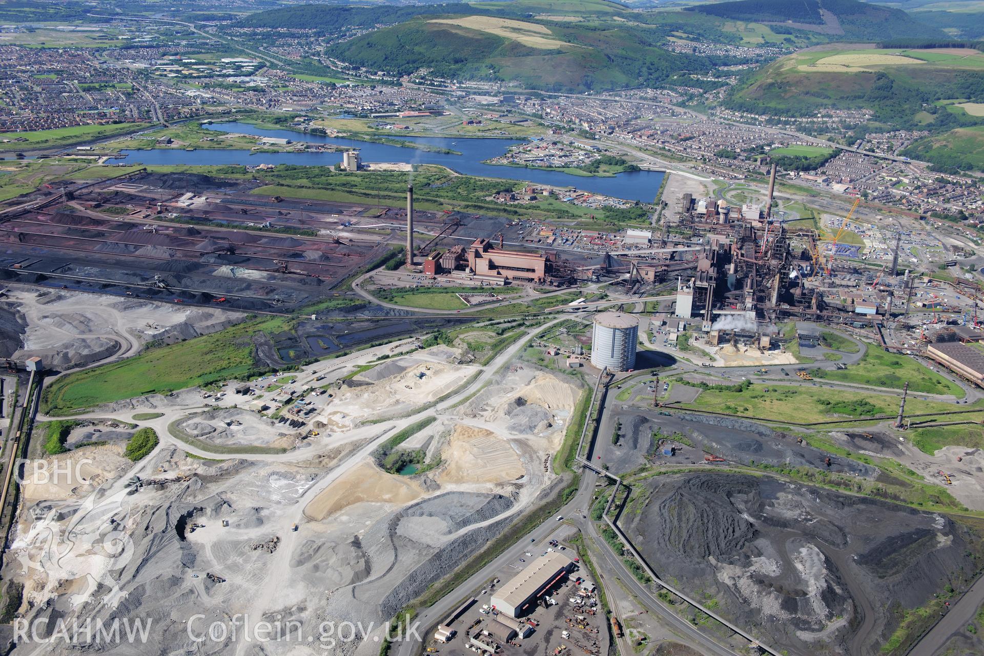 RCAHMW colour oblique photograph of Abbey Works, Margam Steelworks. Taken by Toby Driver on 24/07/2012.