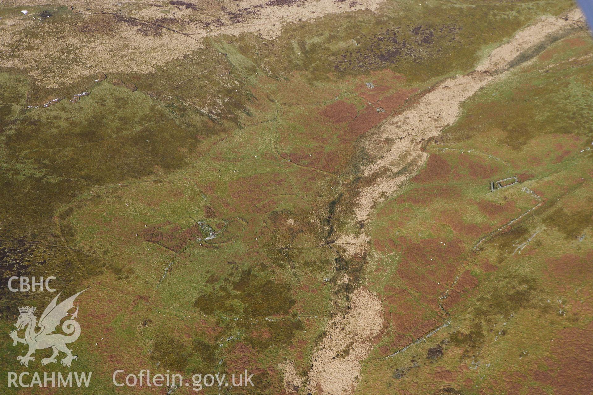 RCAHMW colour oblique photograph of Esgair Lewis deserted rural settlement. Taken by Toby Driver on 07/02/2012.