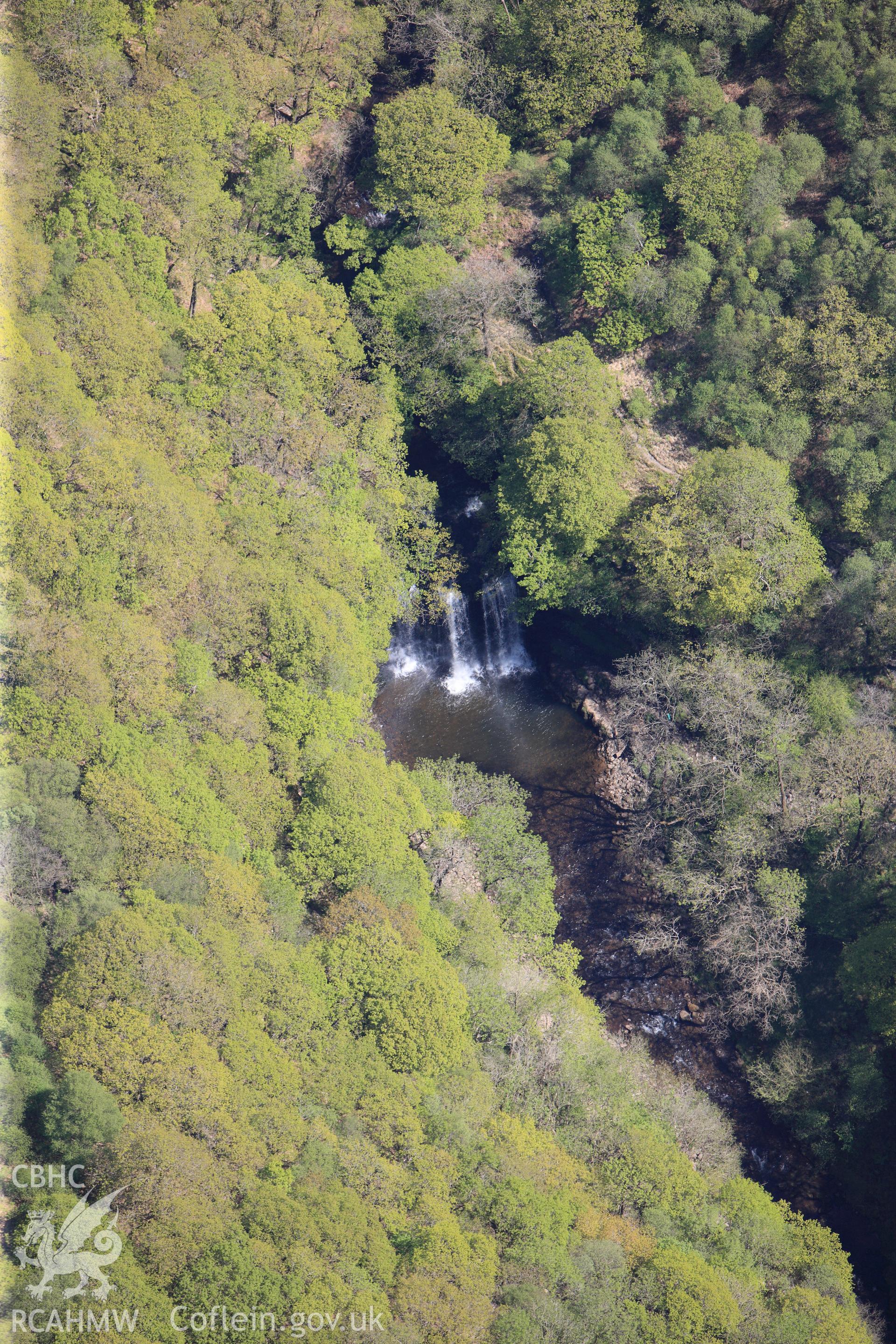 RCAHMW colour oblique photograph of Sgwd yr Eira waterfall, Afon Hepste. Taken by Toby Driver on 22/05/2012.