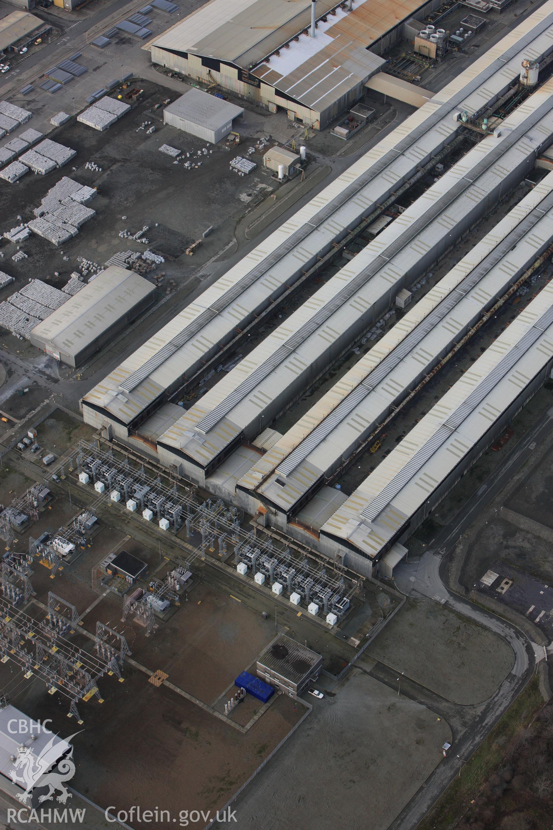 RCAHMW colour oblique photograph of Anglesey Aluminium Smelting Works, aerial survey prior to closure. Taken by Toby Driver on 13/01/2012.
