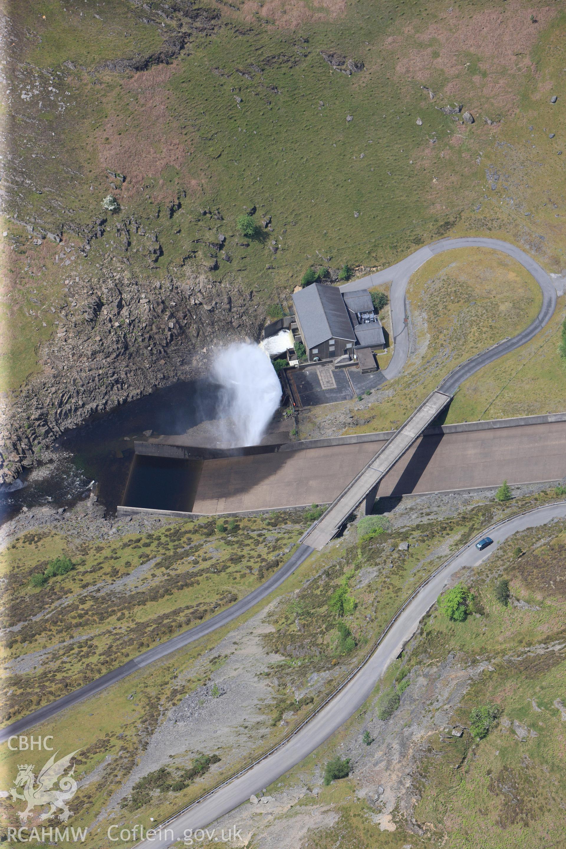 RCAHMW colour oblique photograph of Detail of Llyn Brianne Dam. Taken by Toby Driver on 28/05/2012.