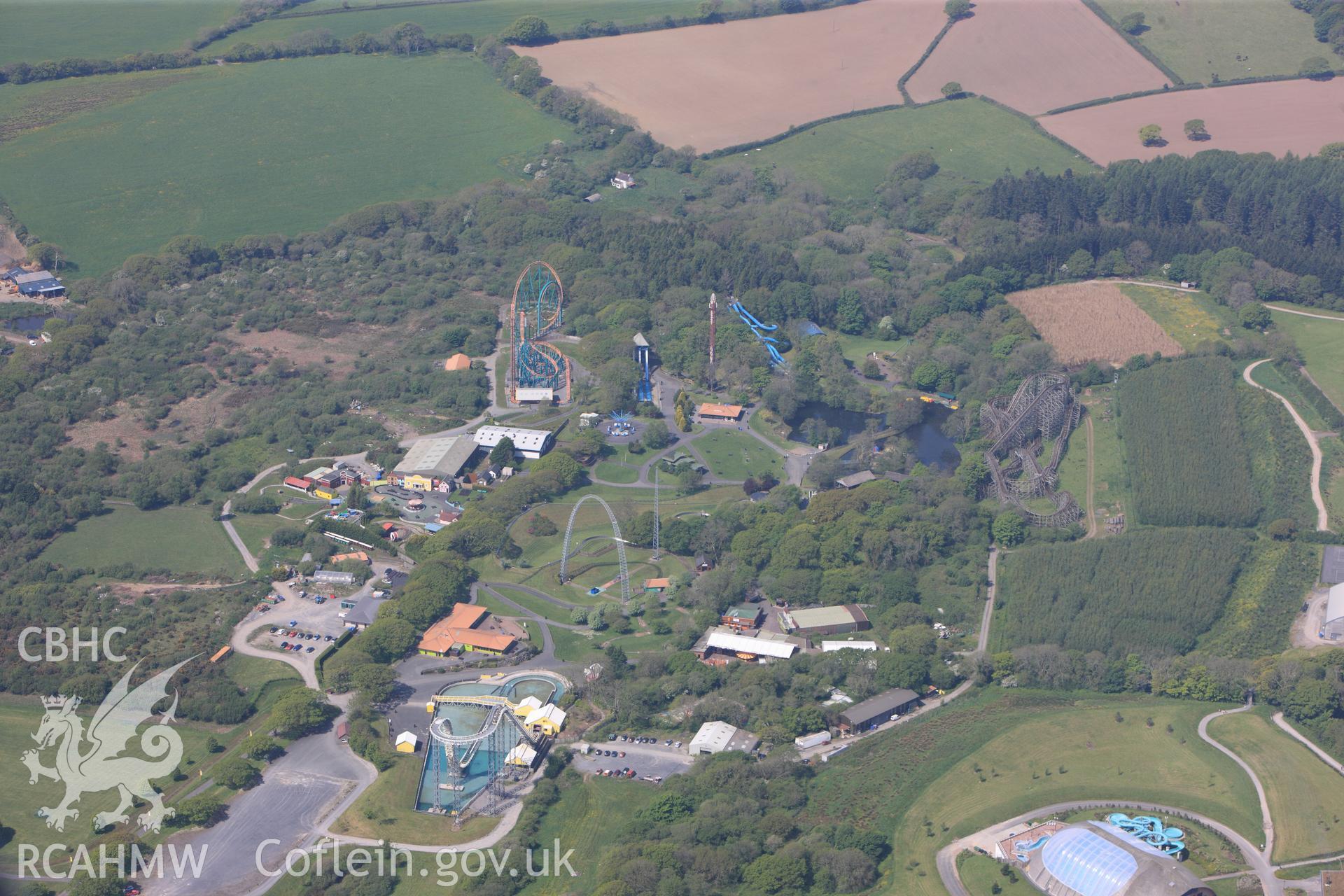 RCAHMW colour oblique photograph of General view of Oakwood theme park, looking west. Taken by Toby Driver on 24/05/2012.