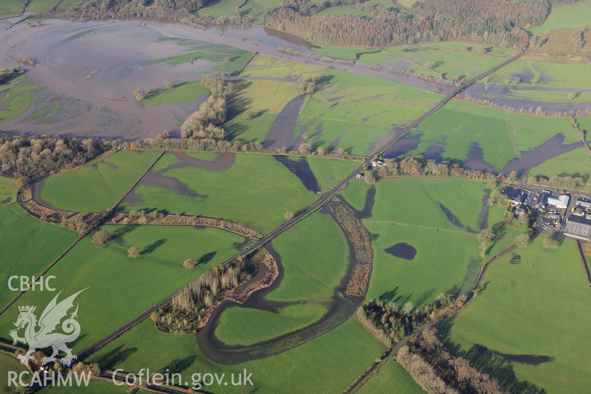 RCAHMW colour oblique photograph of Cilsan Bridge, view from south-east with floods. Taken by Toby Driver on 23/11/2012.