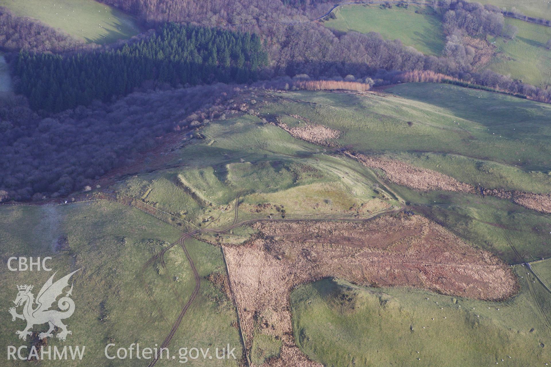 RCAHMW colour oblique photograph of Pen Dinas Elerch, View from West. Taken by Toby Driver on 07/02/2012.