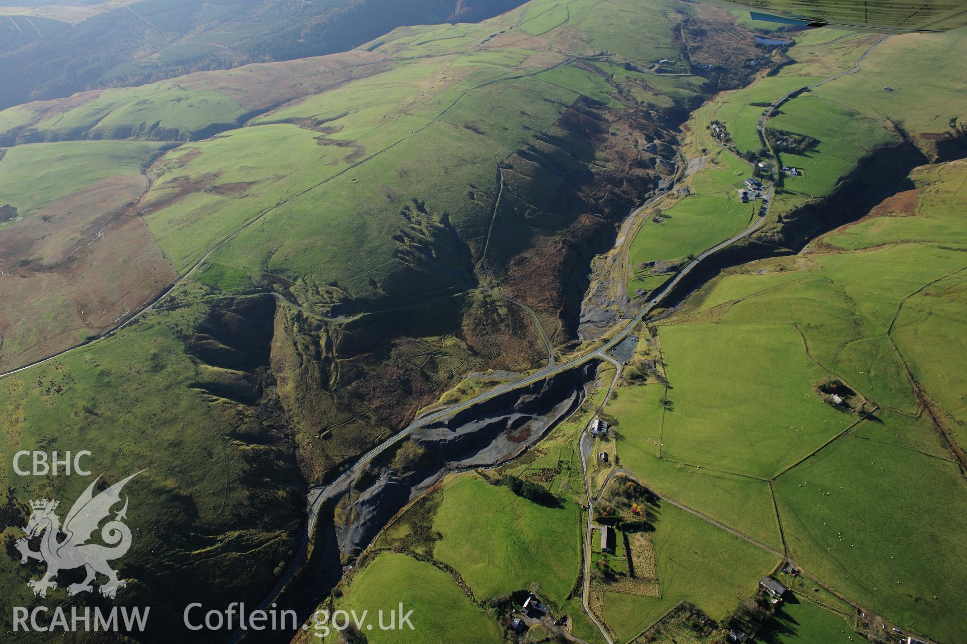RCAHMW colour oblique photograph of Dylife Lead Mines, and village. Taken by Toby Driver on 05/11/2012.