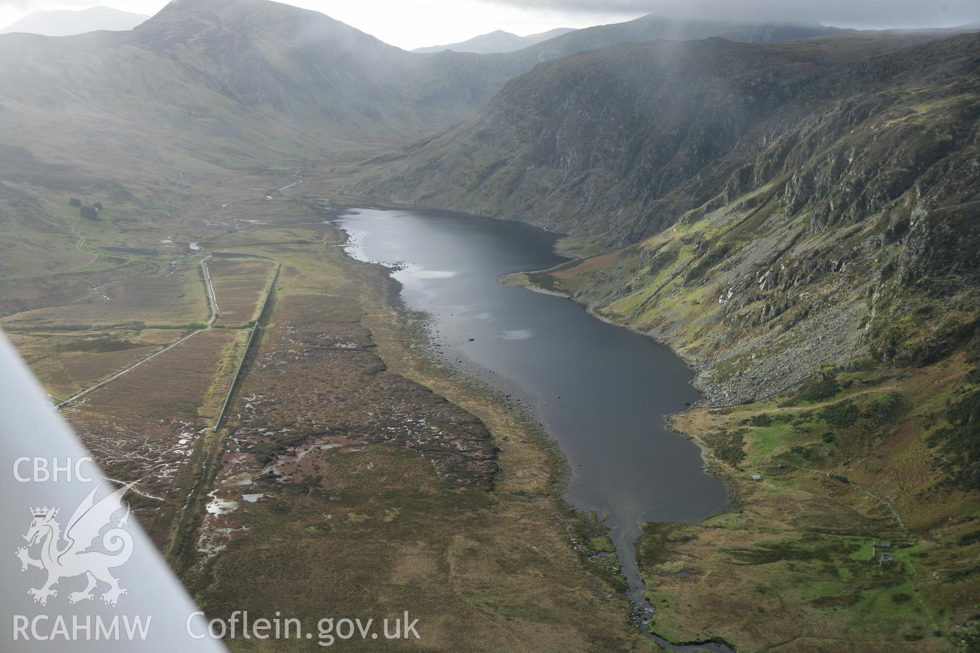 RCAHMW colour oblique photograph of Llyn Eigiau, reservoir, view from north-east. Taken by Toby Driver on 13/01/2012.