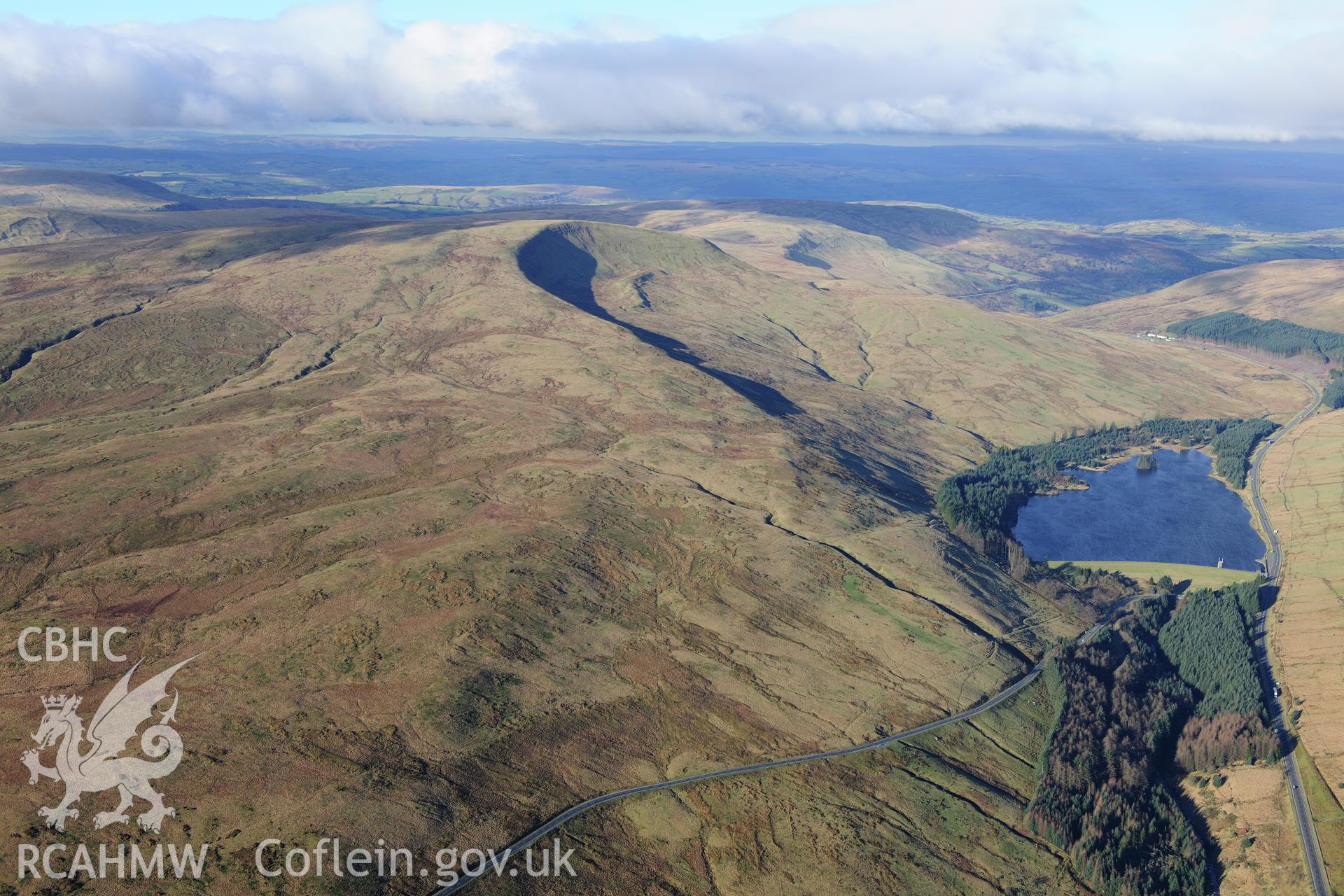 RCAHMW colour oblique photograph of Beacons Reservoir, upland landscape. Taken by Toby Driver on 28/11/2012.
