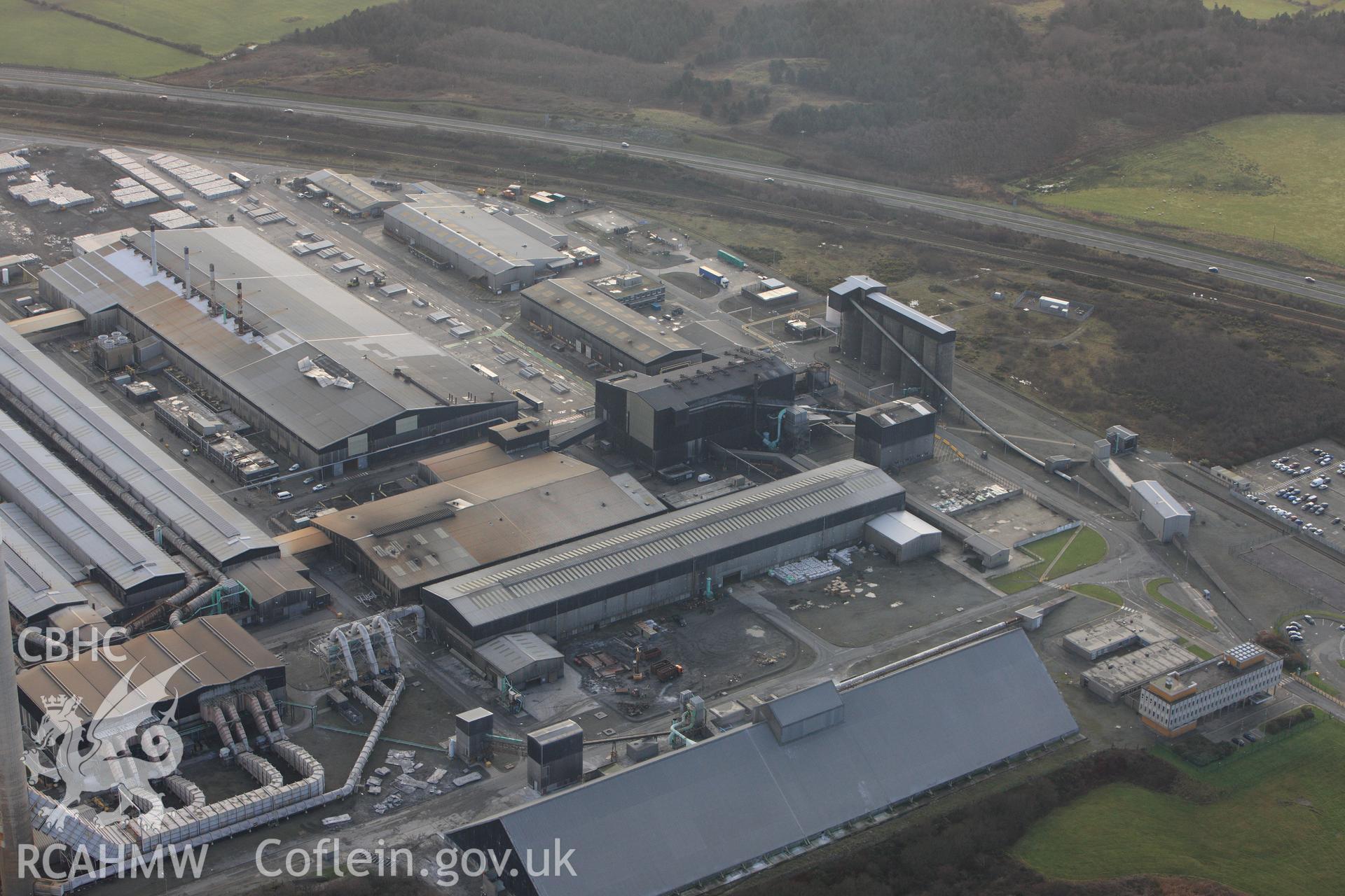 RCAHMW colour oblique photograph of Anglesey Aluminium Smelting Works, aerial survey prior to closure. Taken by Toby Driver on 13/01/2012.