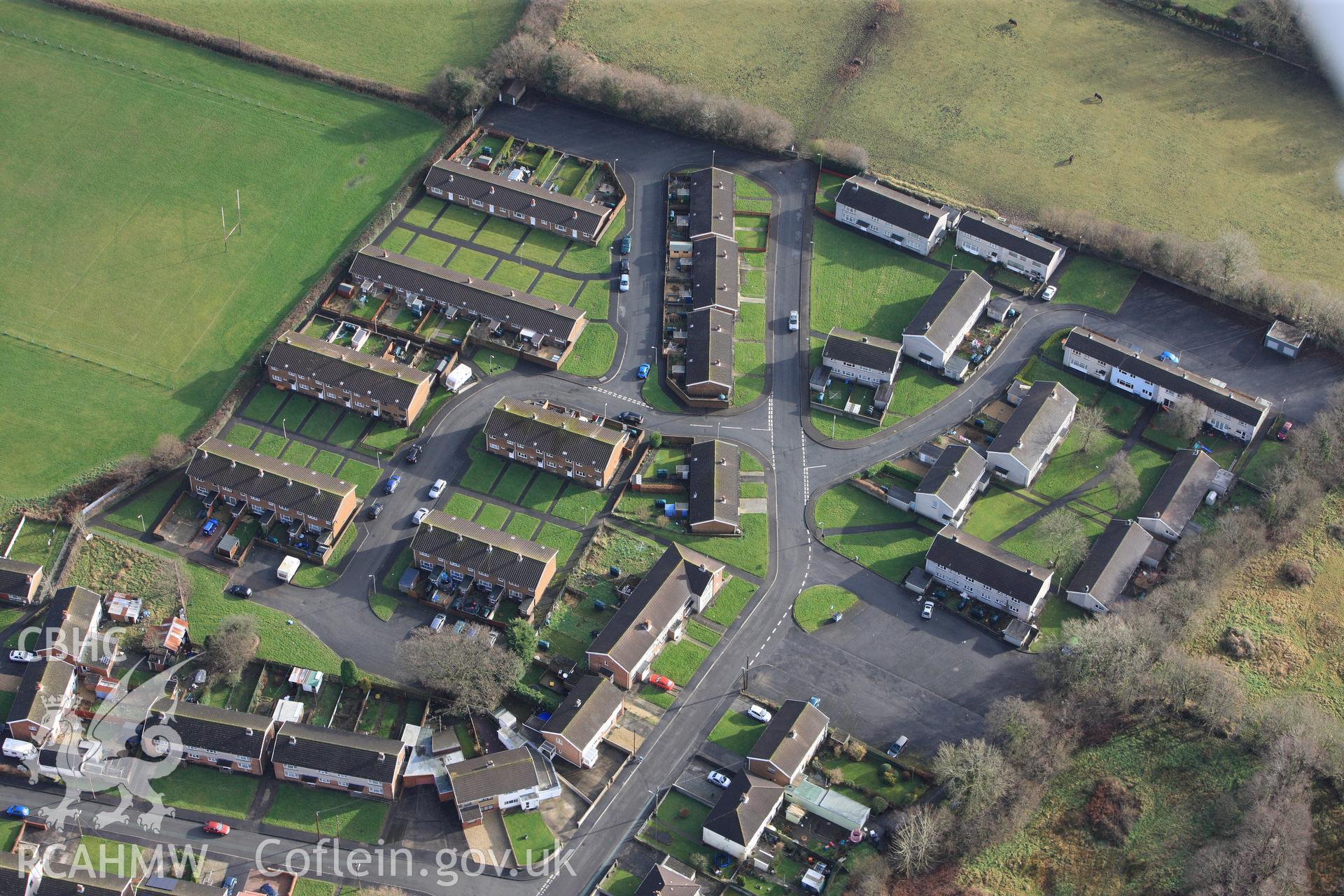 RCAHMW colour oblique photograph of housing at Llandybie. Taken by Toby Driver on 27/01/2012.