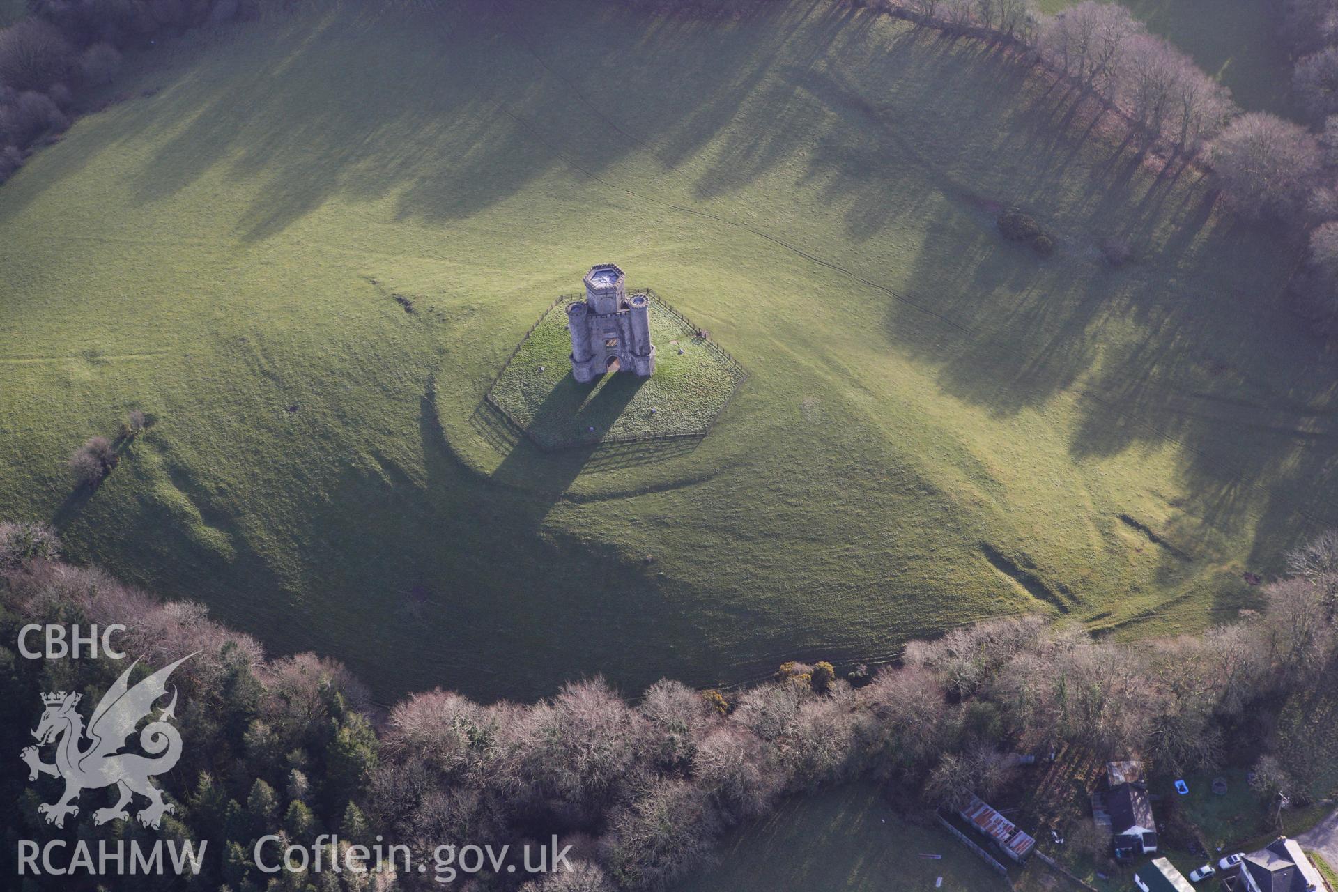 RCAHMW colour oblique photograph of Nelson's Tower (Paxton's Tower), near Middleton Hall. Taken by Toby Driver on 27/01/2012.