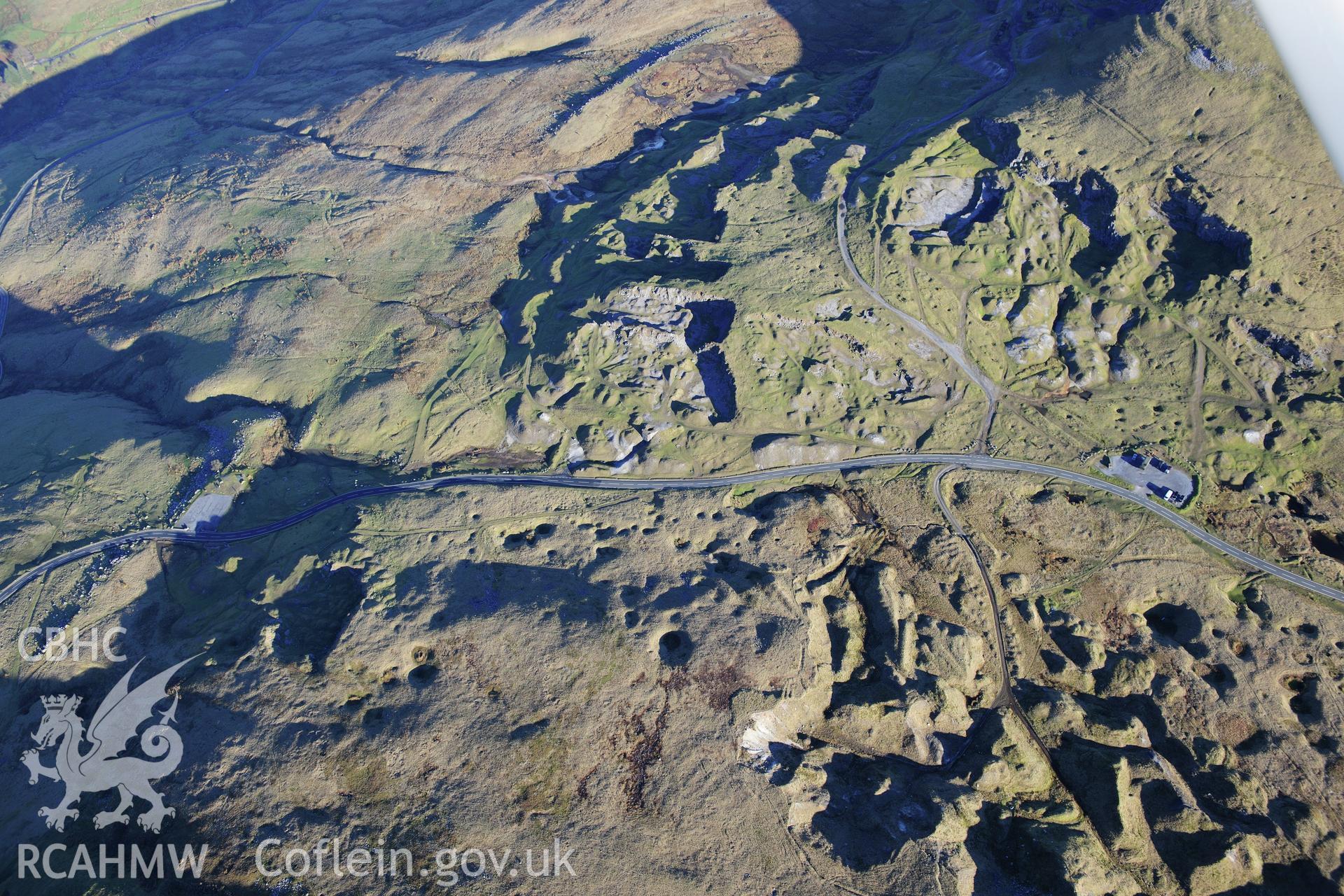 RCAHMW colour oblique photograph of Foel Fawr quarry complex. Taken by Toby Driver on 28/11/2012.