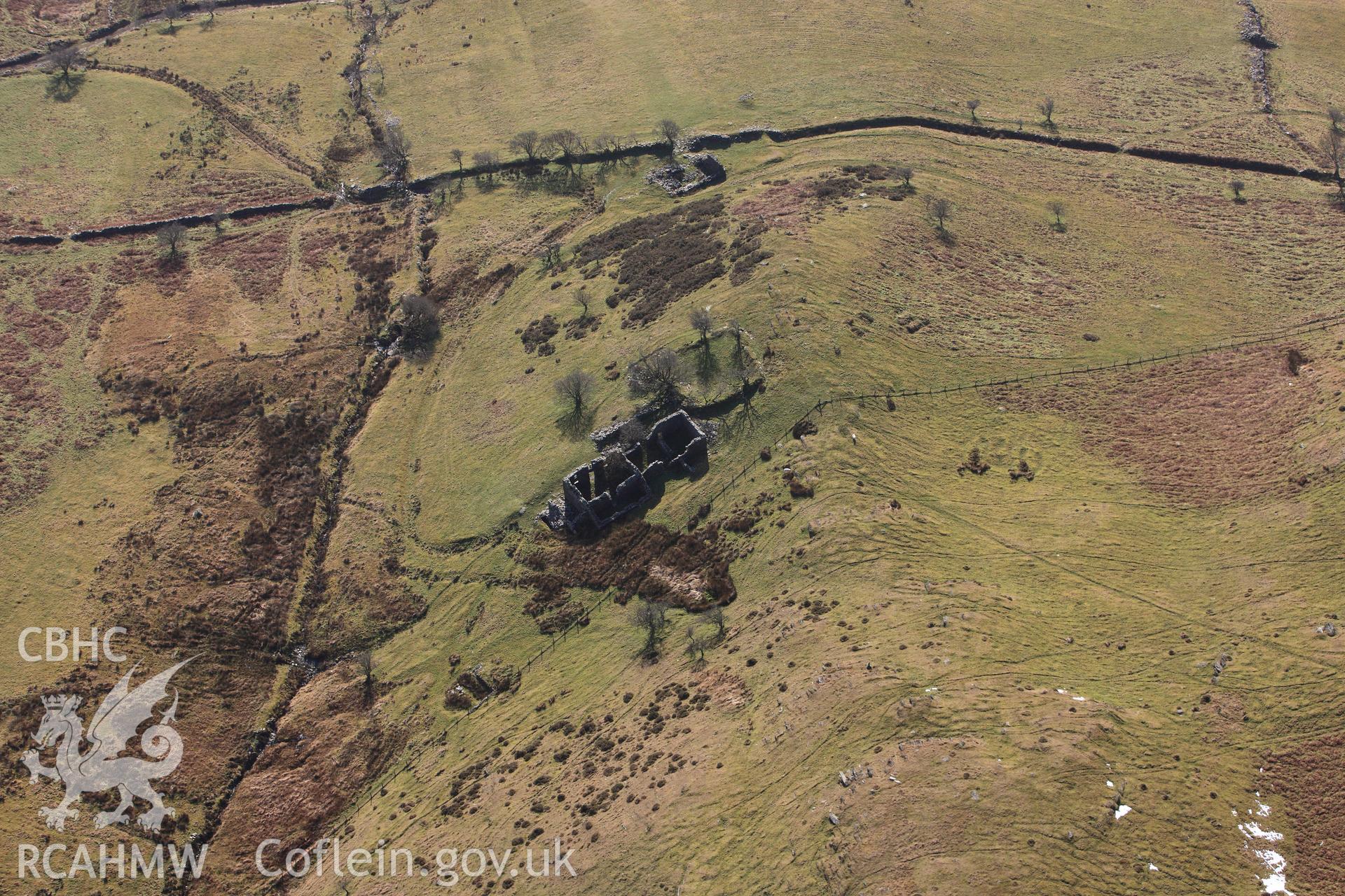 RCAHMW colour oblique photograph of Farmstead, Ty Canol, Greigen Ddu, Near Teifi Pools. Taken by Toby Driver on 07/02/2012.