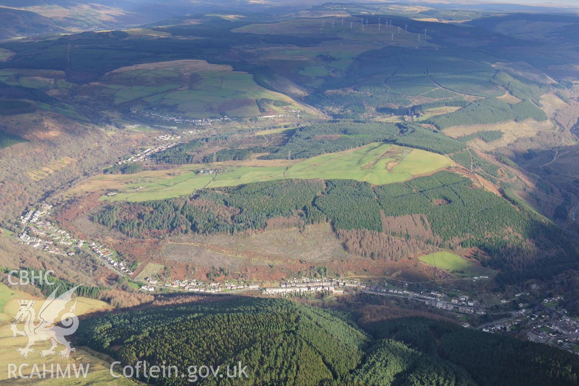 RCAHMW colour oblique photograph of Mynydd Penrhys, landscape view from south-west. Taken by Toby Driver on 28/11/2012.