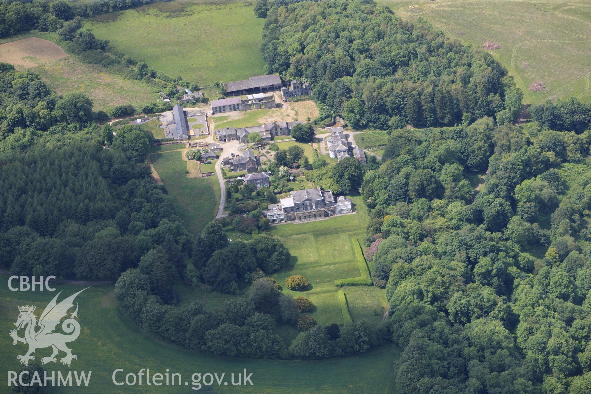RCAHMW colour oblique photograph of Cilwendig Park garden, general view from south-east. Taken by Toby Driver on 19/06/2012.