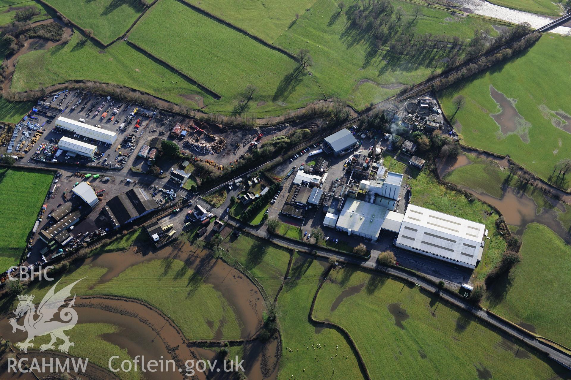 RCAHMW colour oblique photograph of Cws Creamery, Llangadog. Taken by Toby Driver on 23/11/2012.