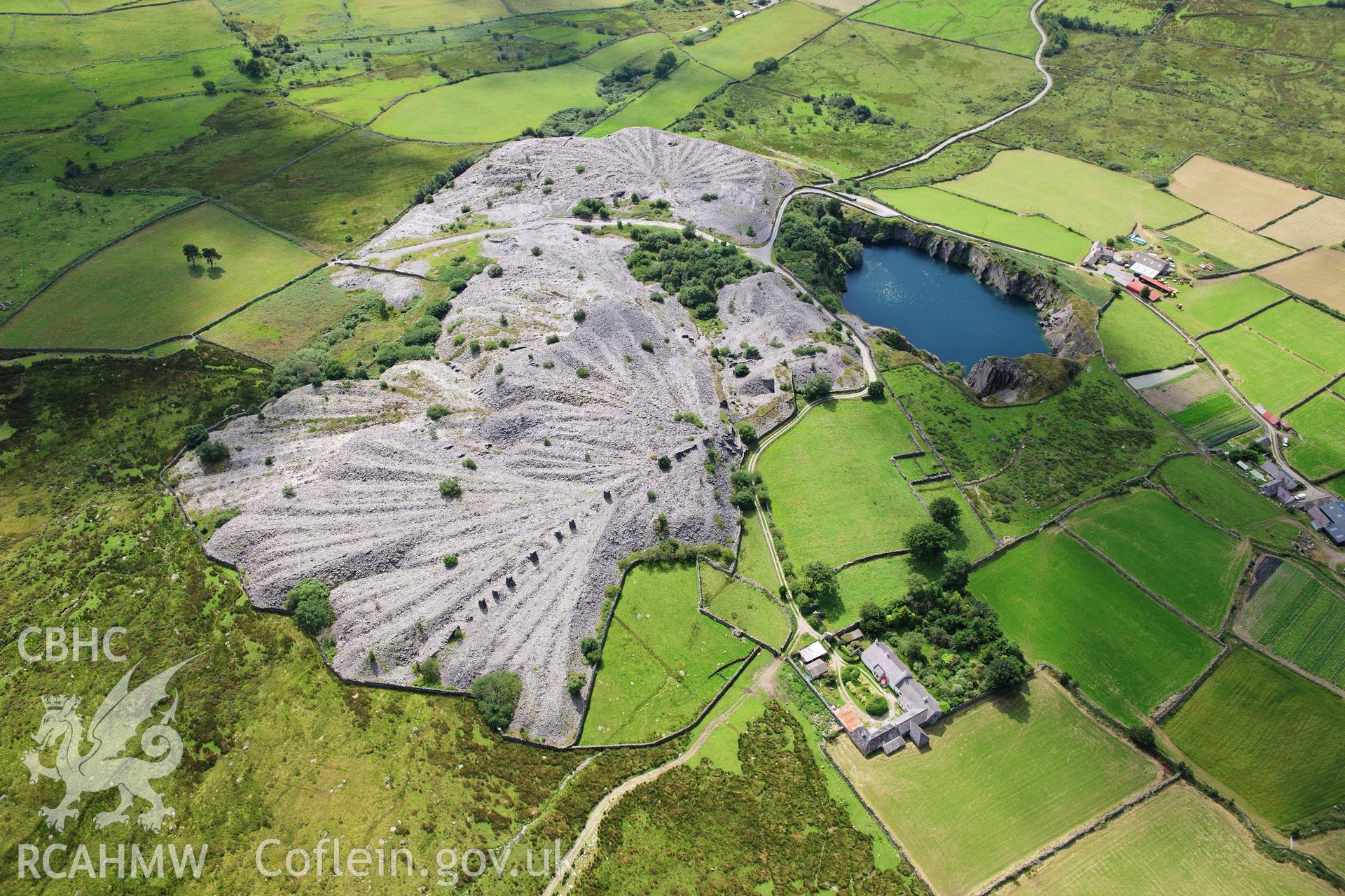 RCAHMW colour oblique photograph of Bryn Hafod-y-wern slate quarry, viewed from the north-east. Taken by Toby Driver on 10/08/2012.