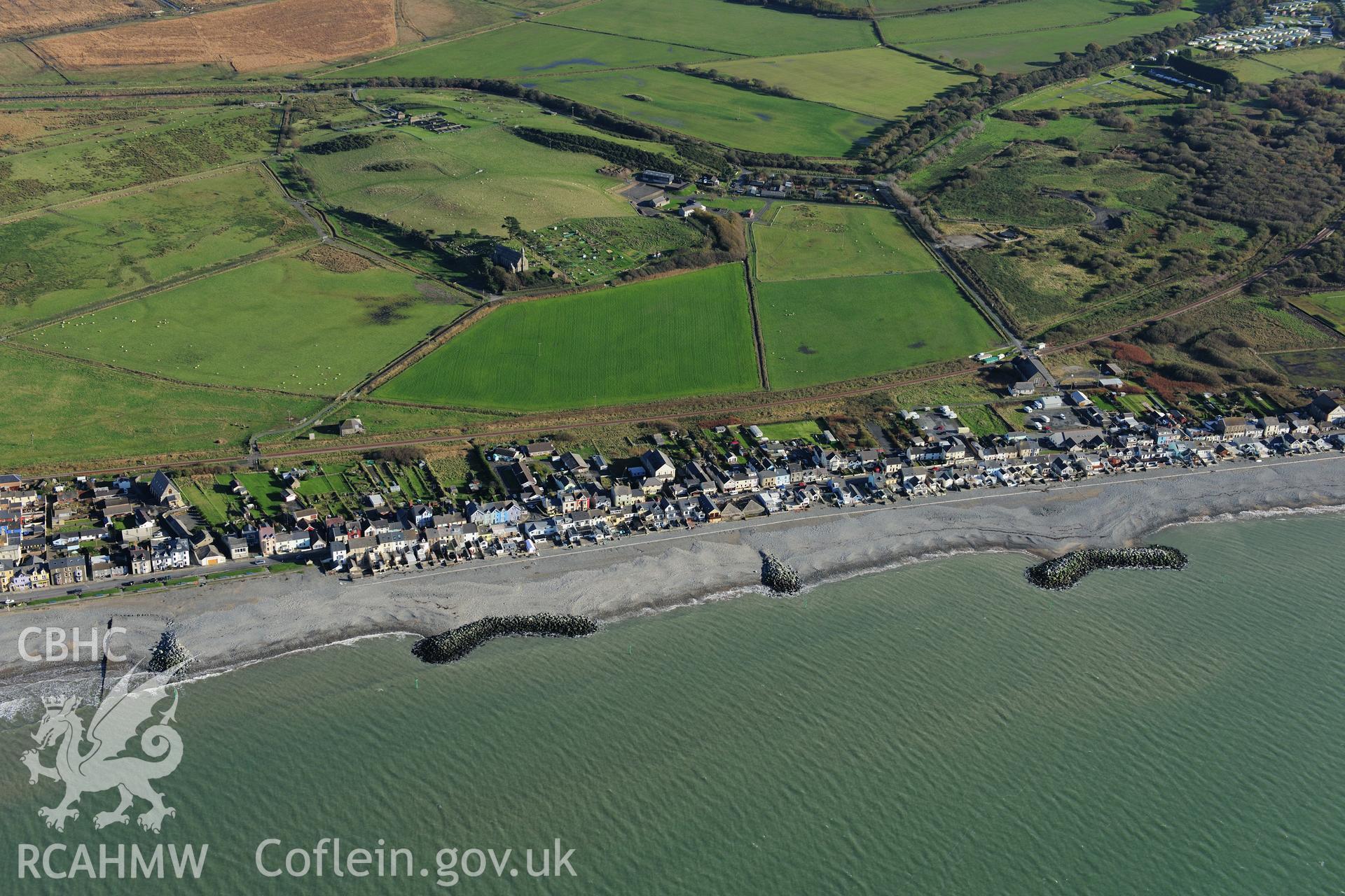 RCAHMW colour oblique photograph of Borth, with new sea defences. Taken by Toby Driver on 05/11/2012.