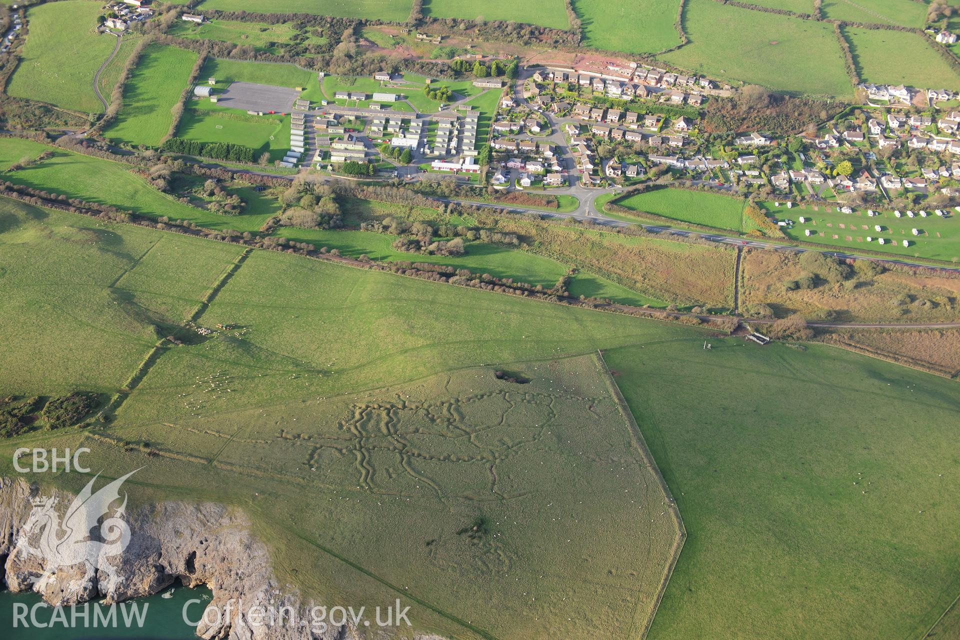 RCAHMW colour oblique photograph of Penally First World War Practice Trenches. Taken by Toby Driver on 26/10/2012.