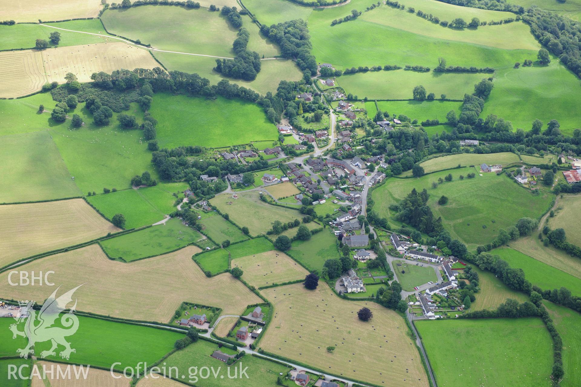 RCAHMW colour oblique photograph of Llandyssil, general view of village from the north-west. Taken by Toby Driver on 27/07/2012.