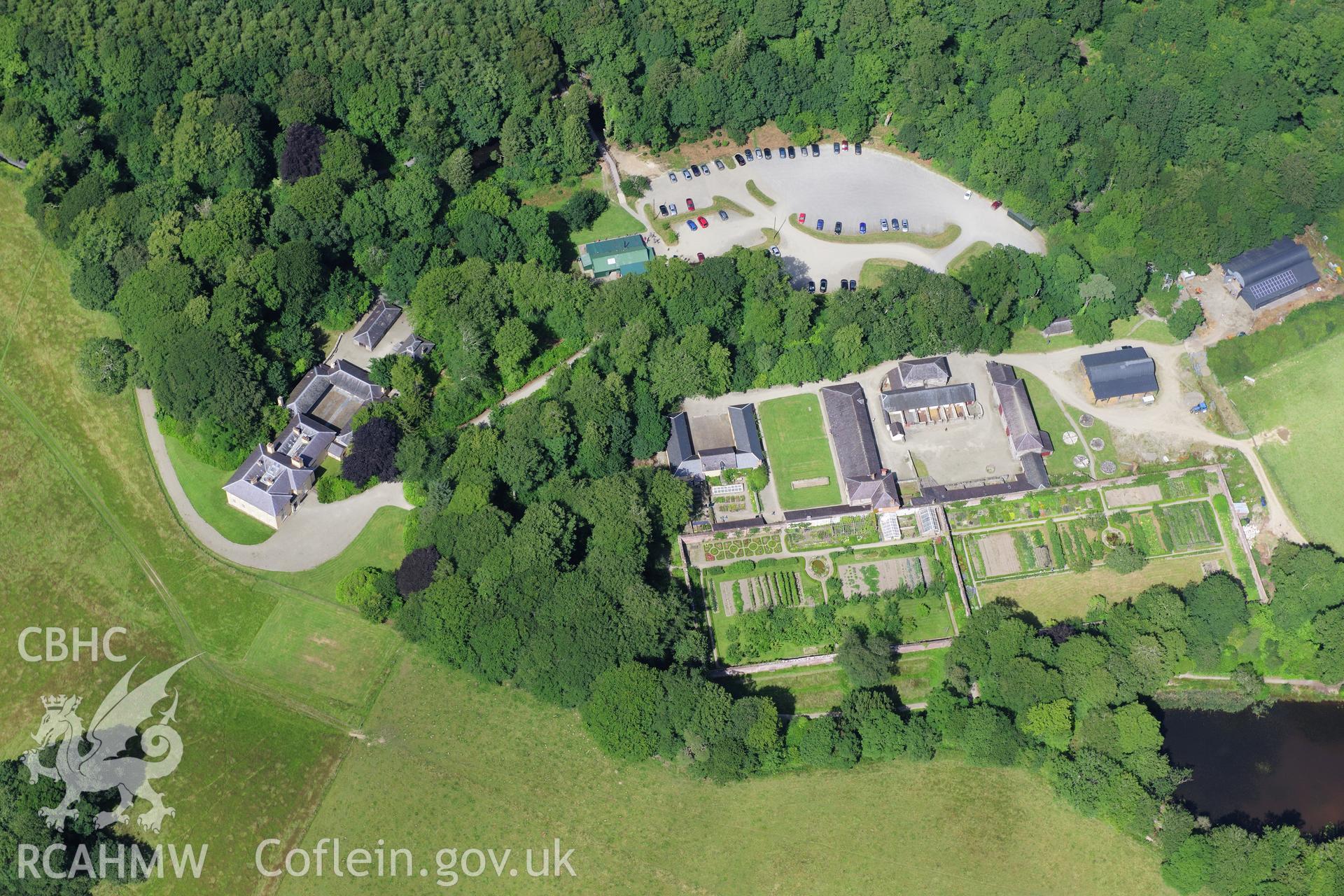 RCAHMW colour oblique photograph of Llanerchaeron Home Farm. Taken by Toby Driver on 27/07/2012.