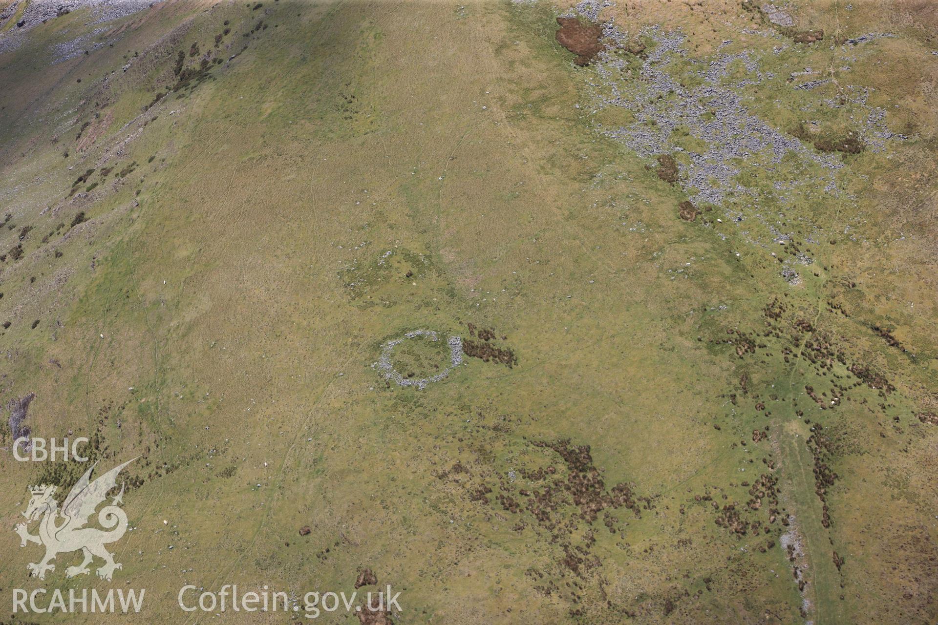 RCAHMW colour oblique photograph of Prehistoric Enclosure settlement site on Craig y Llysiau. Taken by Toby Driver on 28/05/2012.