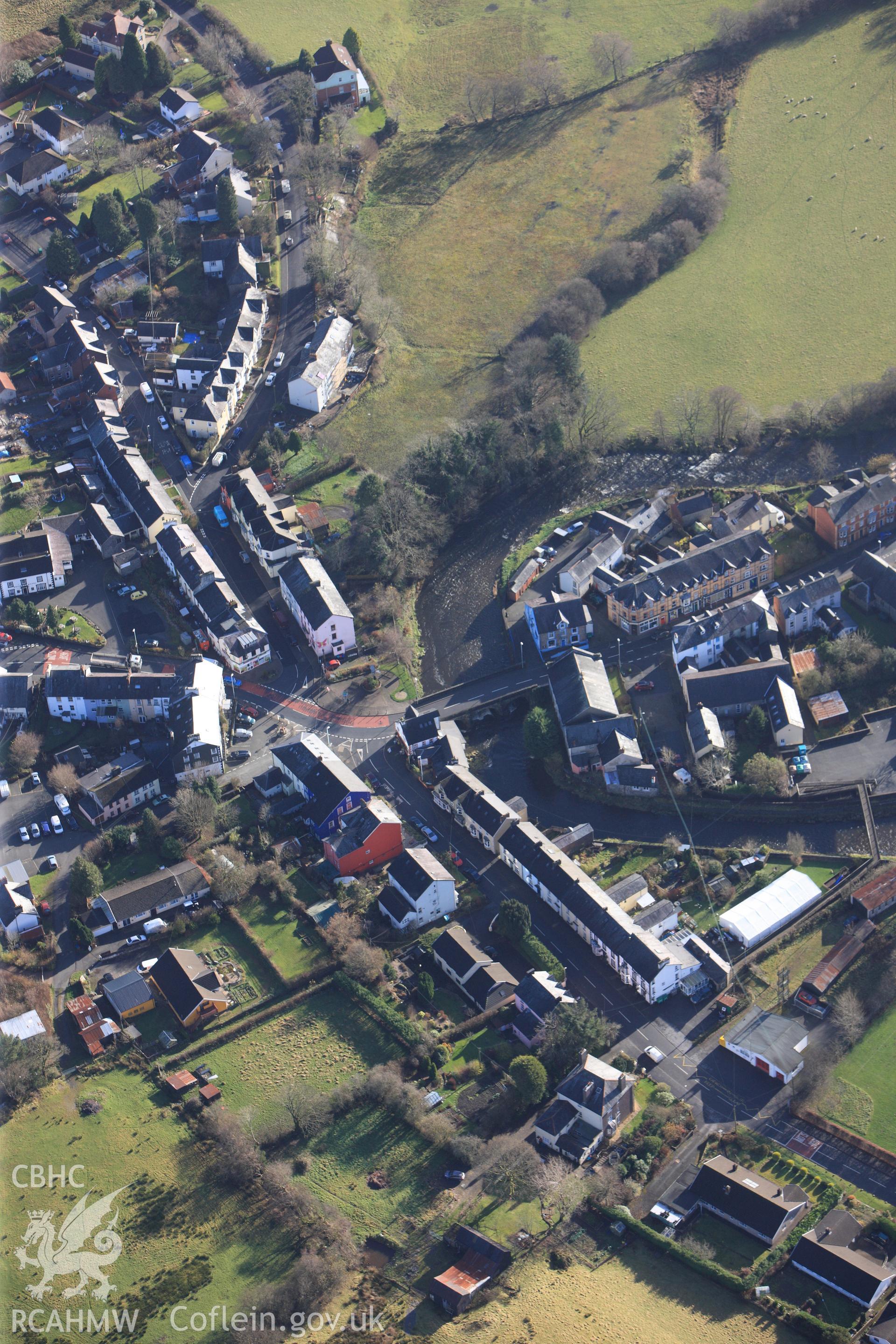 RCAHMW colour oblique photograph of Llanwrtyd Wells, town. Taken by Toby Driver on 23/11/2012.