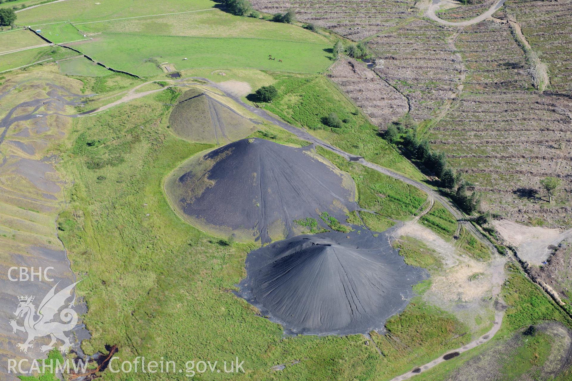 RCAHMW colour oblique photograph of Llanbradach Colliery spoil tips. Taken by Toby Driver on 24/07/2012.