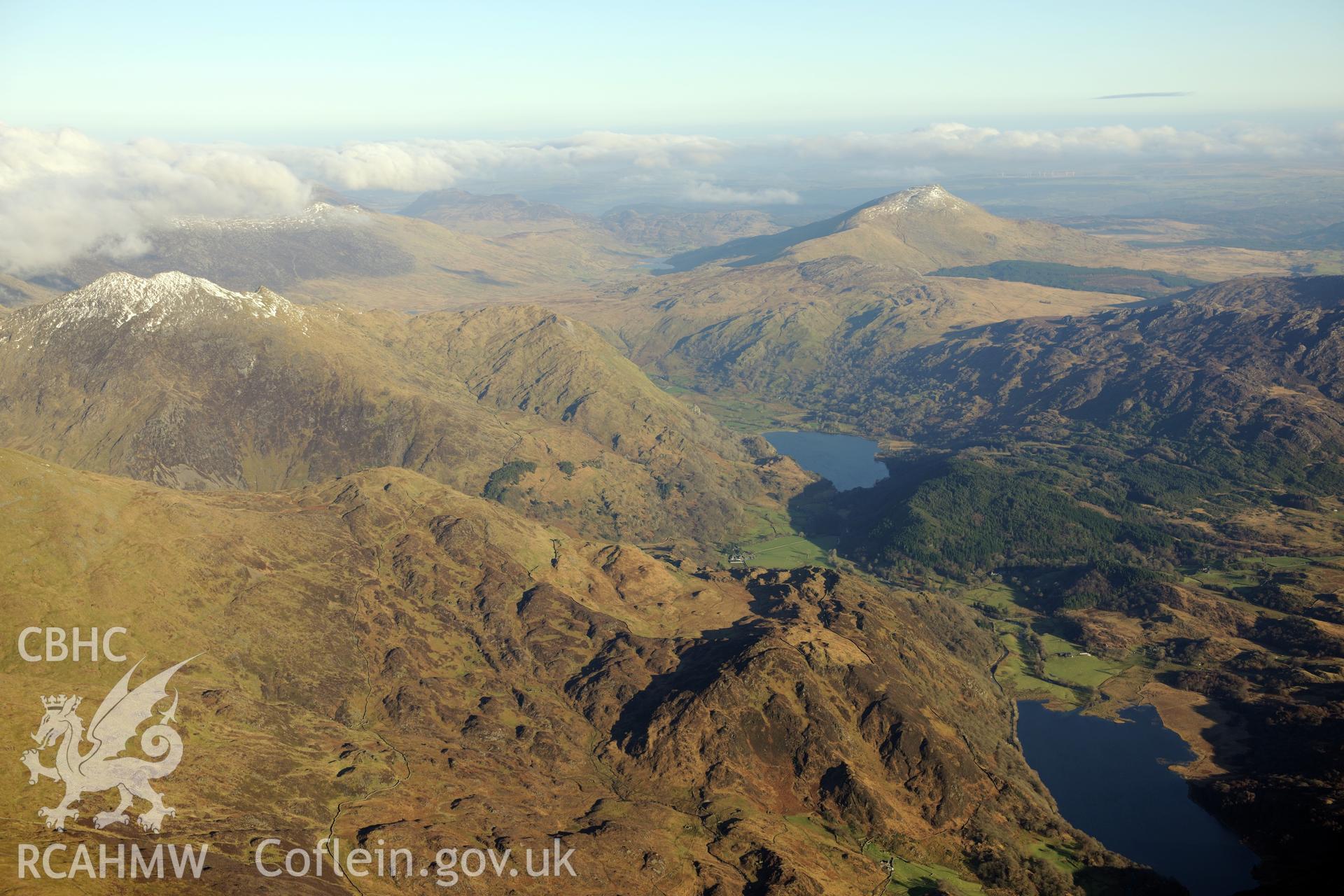 RCAHMW colour oblique photograph of Plas Gwynant, high landscape view from west. Taken by Toby Driver on 10/12/2012.
