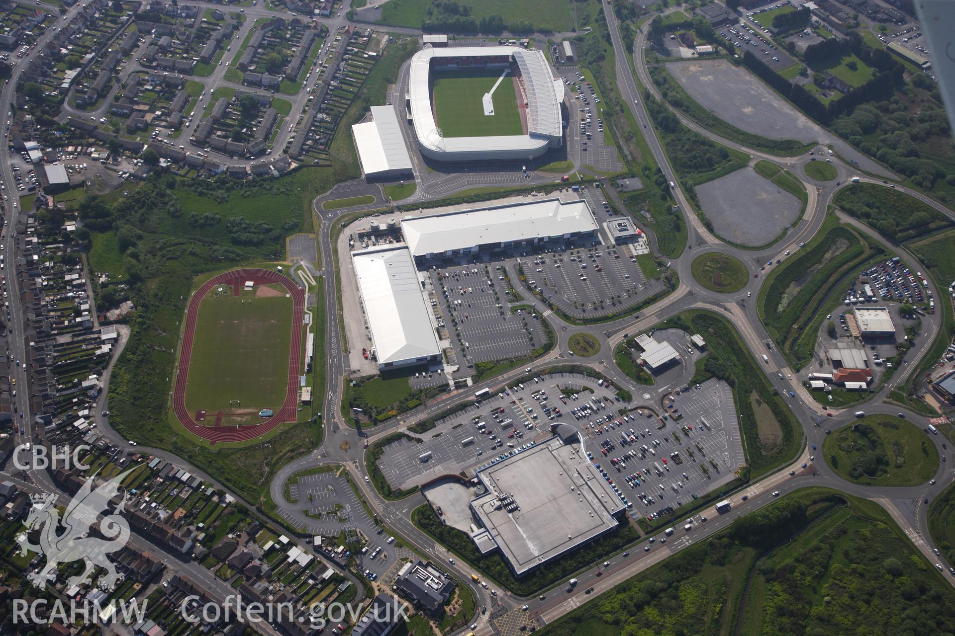 RCAHMW colour oblique photograph of General view of Parc y Scarlets, looking south east. Taken by Toby Driver on 24/05/2012.