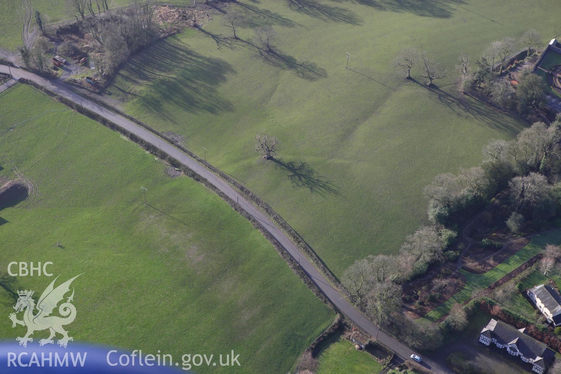 RCAHMW colour oblique photograph of Llangathen Enclosure. Taken by Toby Driver on 27/01/2012.