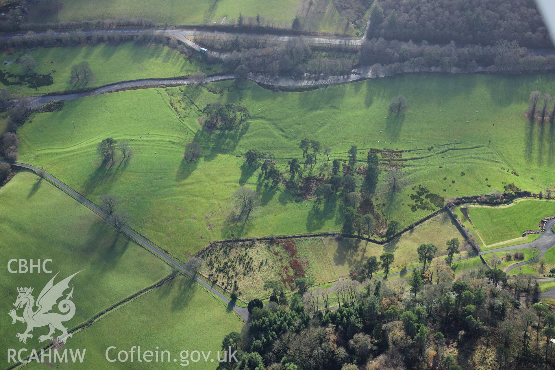RCAHMW colour oblique photograph of Garth House, garden, from east, showing earthworks. Taken by Toby Driver on 23/11/2012.