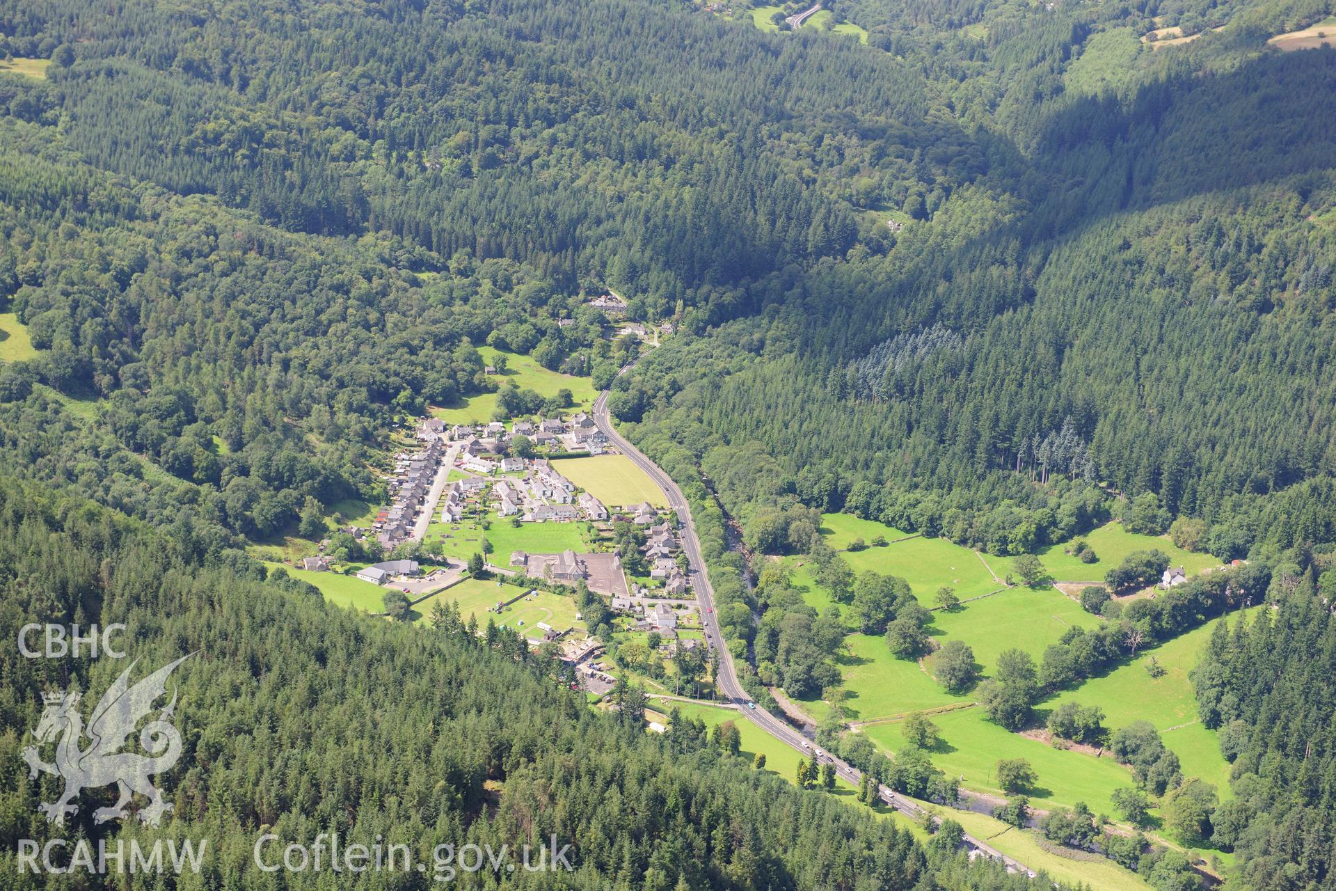 RCAHMW colour oblique photograph of Betws-y-Coed, viewed from the south-west. Taken by Toby Driver on 10/08/2012.