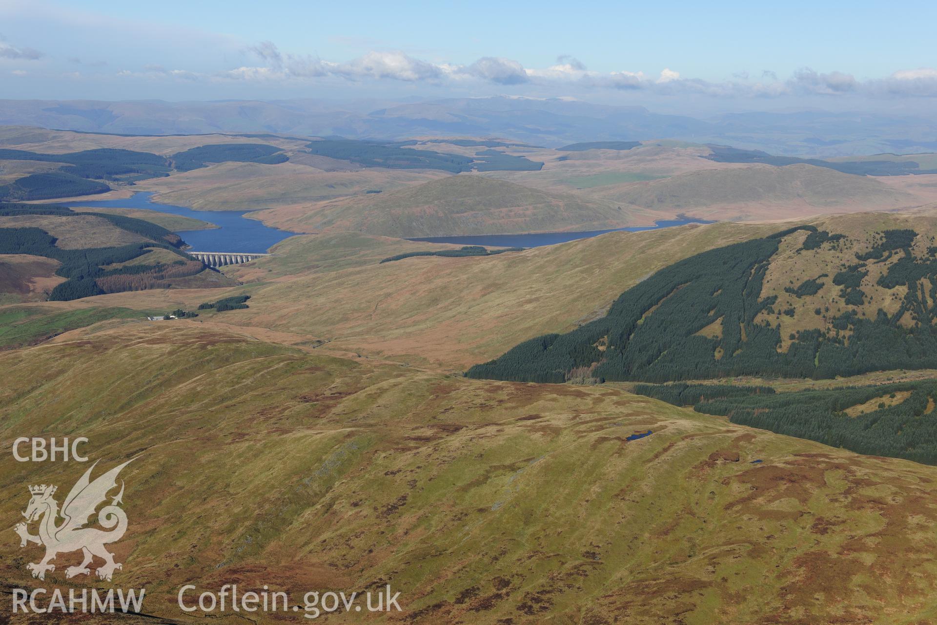 RCAHMW colour oblique photograph of Drybedd, landscape looking north-west to Nant y Moch. Taken by Toby Driver on 05/11/2012.