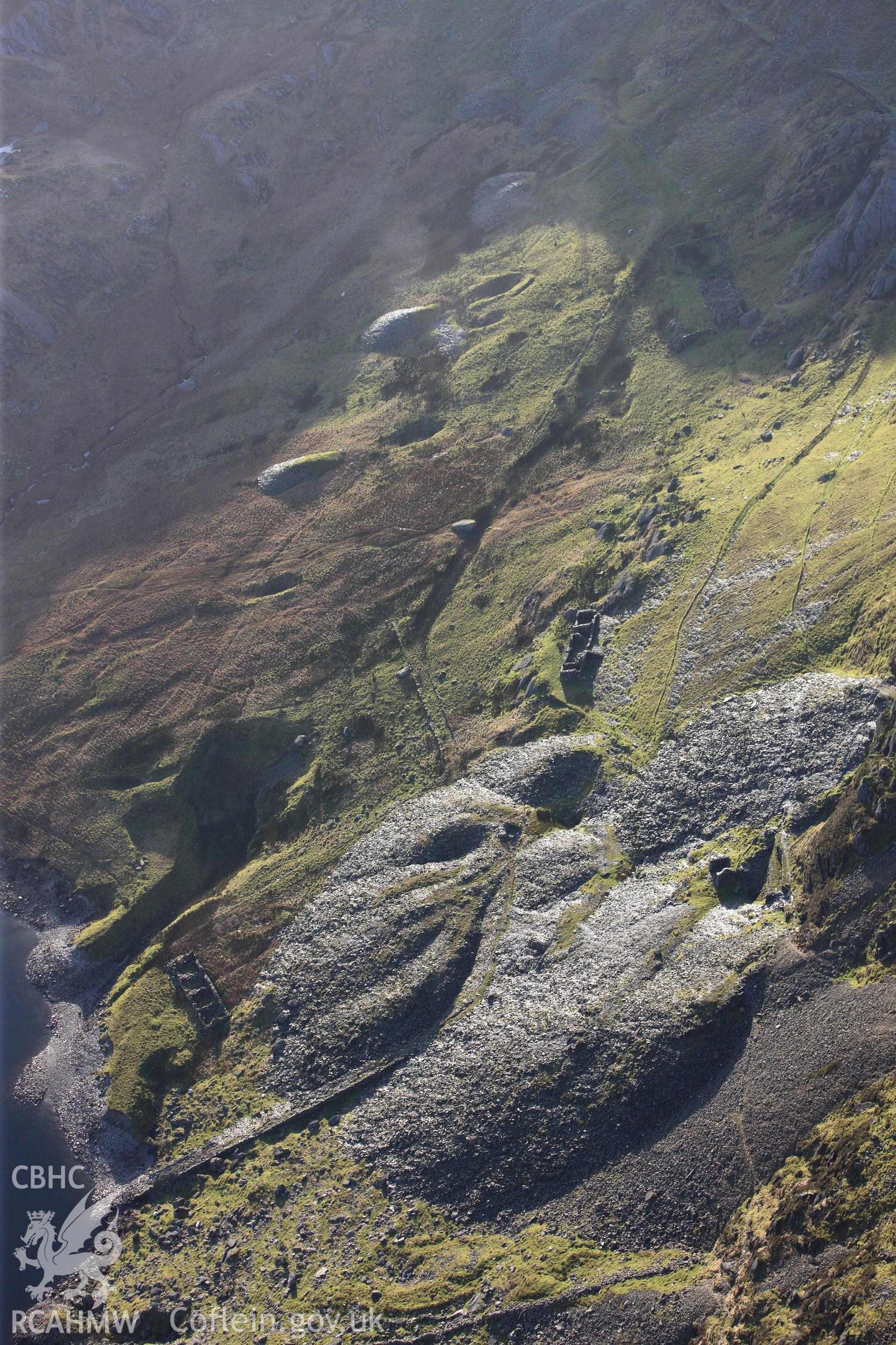 RCAHMW colour oblique photograph of Moelwyn Mawr slate quarry. Taken by Toby Driver on 13/01/2012.