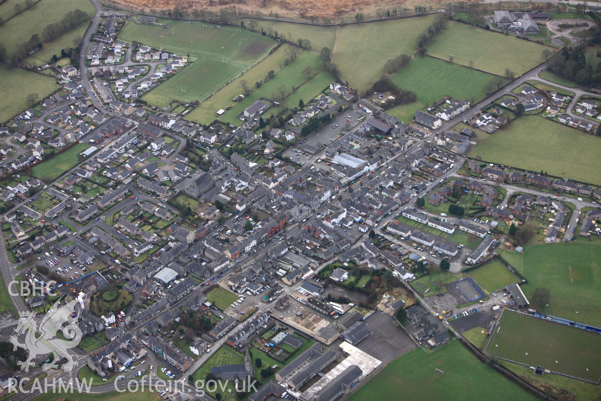 RCAHMW colour oblique photograph of Bala;Y Bala, town. Taken by Toby Driver on 13/01/2012.