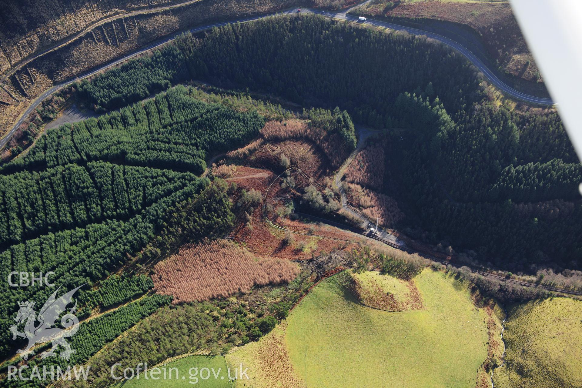 RCAHMW colour oblique photograph of SUGARLOAF RAILWAY TUNNEL, CENTRAL WALES LINE OR HEART OF WALES LINE. Taken by Toby Driver on 23/11/2012.