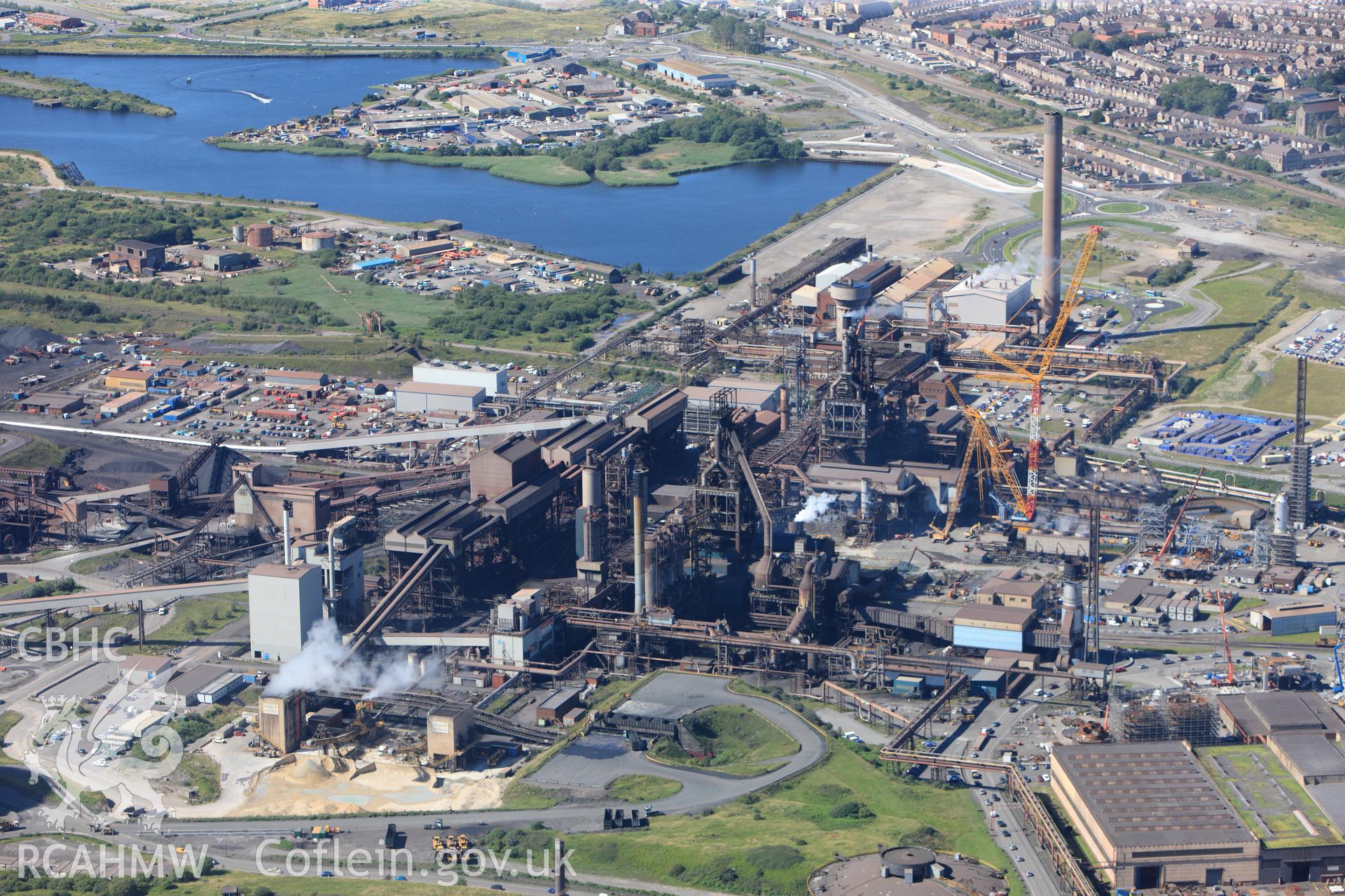 RCAHMW colour oblique photograph of Abbey Works, Margam Steelworks. Taken by Toby Driver on 24/07/2012.
