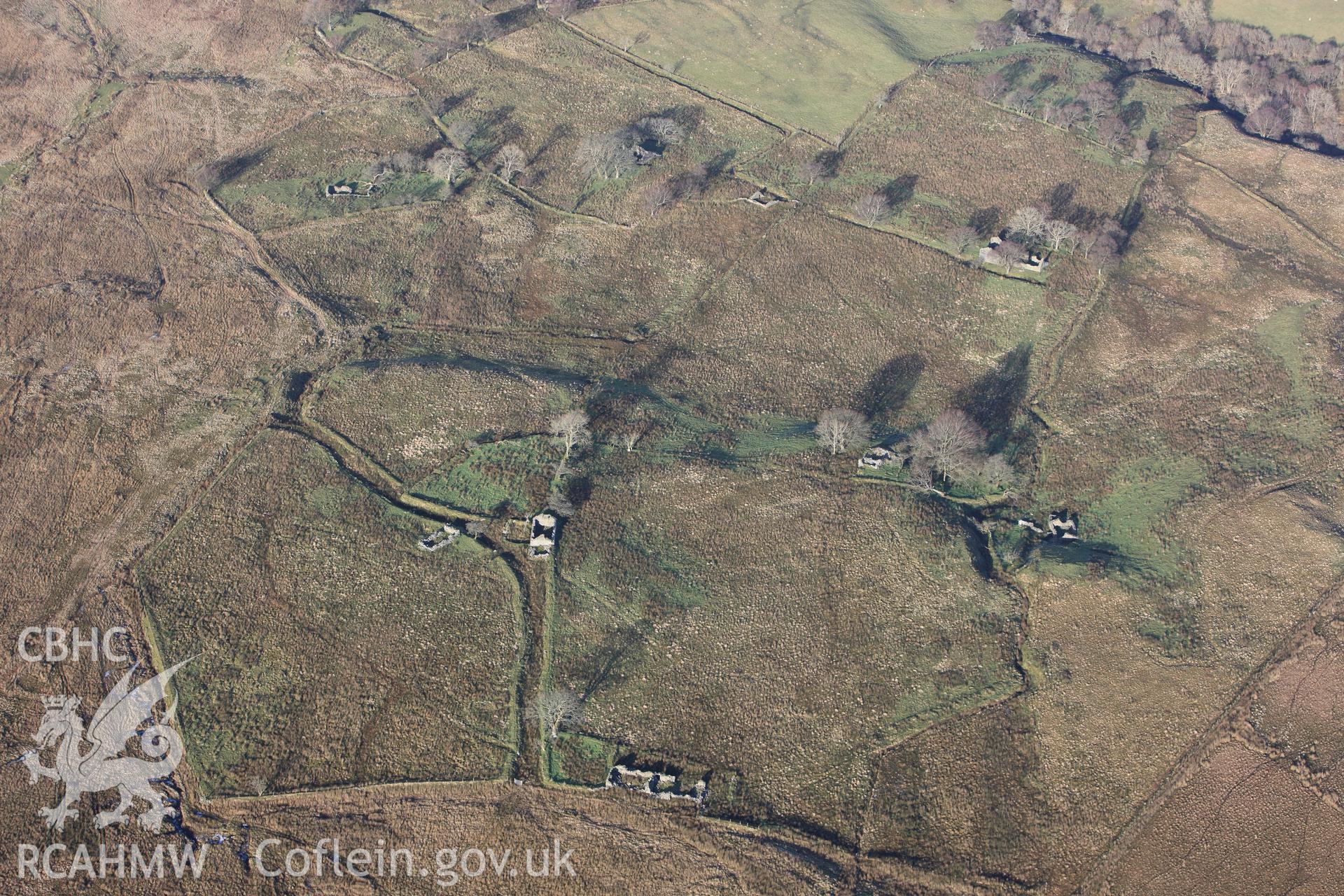 RCAHMW colour oblique photograph of Bryngwyn Bach view from South; House Ty-Newydd and House Cil-Y-Bryn. Taken by Toby Driver on 07/02/2012.