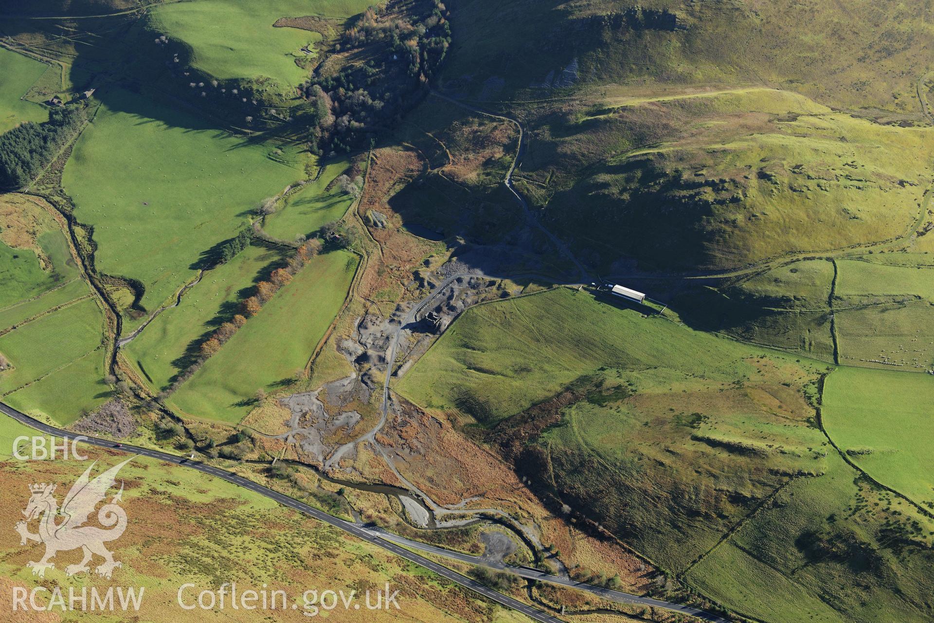 RCAHMW colour oblique photograph of Castell Mine, lead mine. Taken by Toby Driver on 05/11/2012.