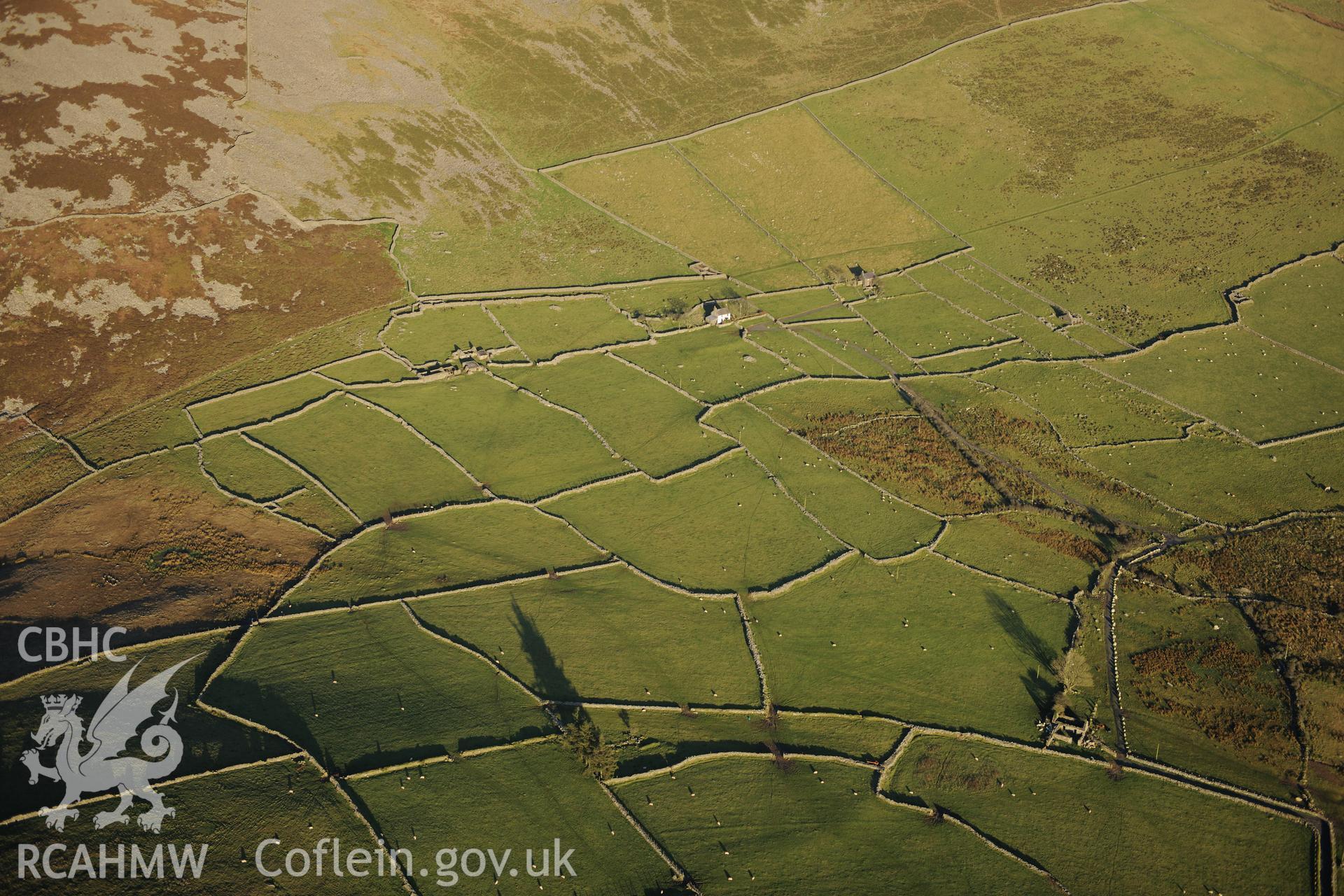 RCAHMW colour oblique photograph of Pen y Bwlch, landscape with farms. Taken by Toby Driver on 10/12/2012.