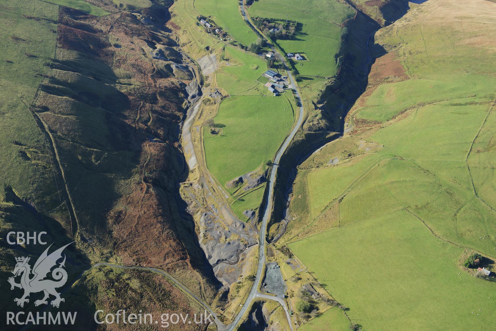 RCAHMW colour oblique photograph of Dylife Lead Mines, and village. Taken by Toby Driver on 05/11/2012.