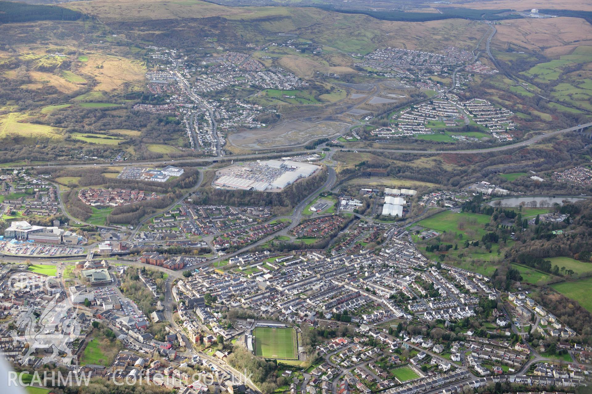 RCAHMW colour oblique photograph of Merthyr Tydfil, townscape from east. Taken by Toby Driver on 28/11/2012.