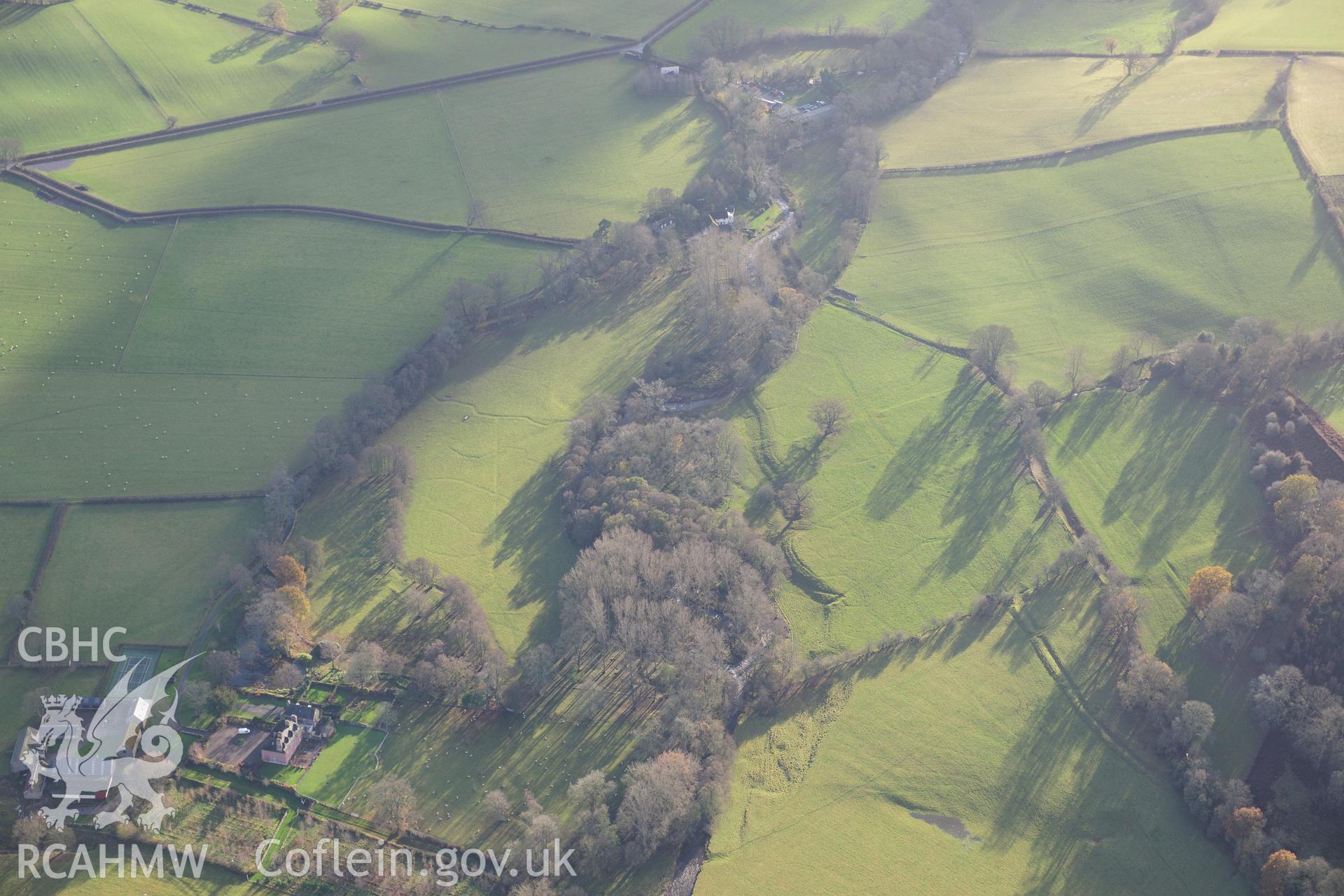 RCAHMW colour oblique photograph of Abercynrig, earthworks. Taken by Toby Driver on 23/11/2012.