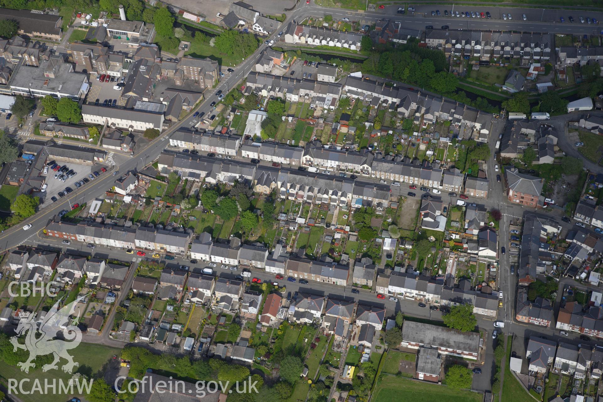 RCAHMW colour oblique photograph of Pontypool Housing, with Pontypool Union Workhouse. Taken by Toby Driver on 22/05/2012.